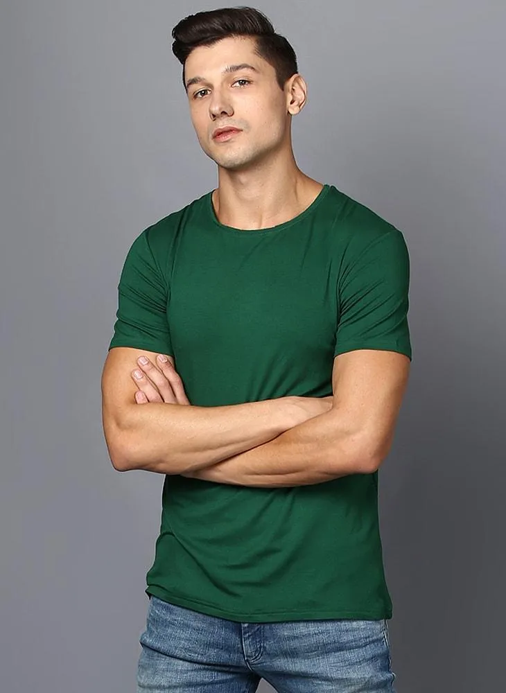 Basic Green Rib Knit T-Shirt
