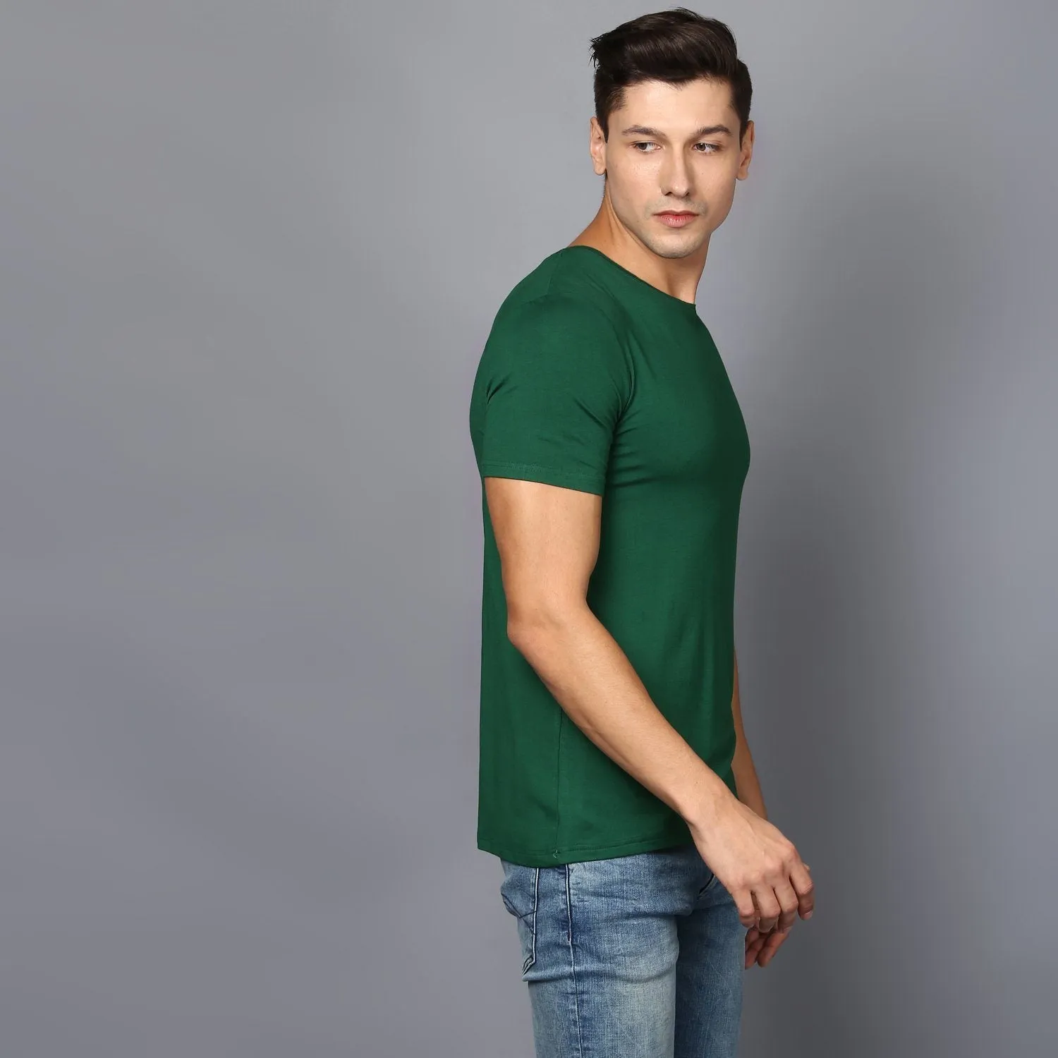 Basic Green Rib Knit T-Shirt