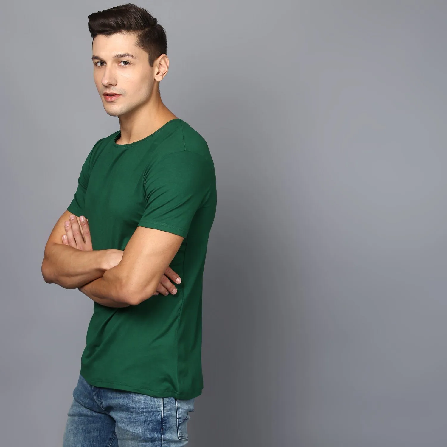 Basic Green Rib Knit T-Shirt