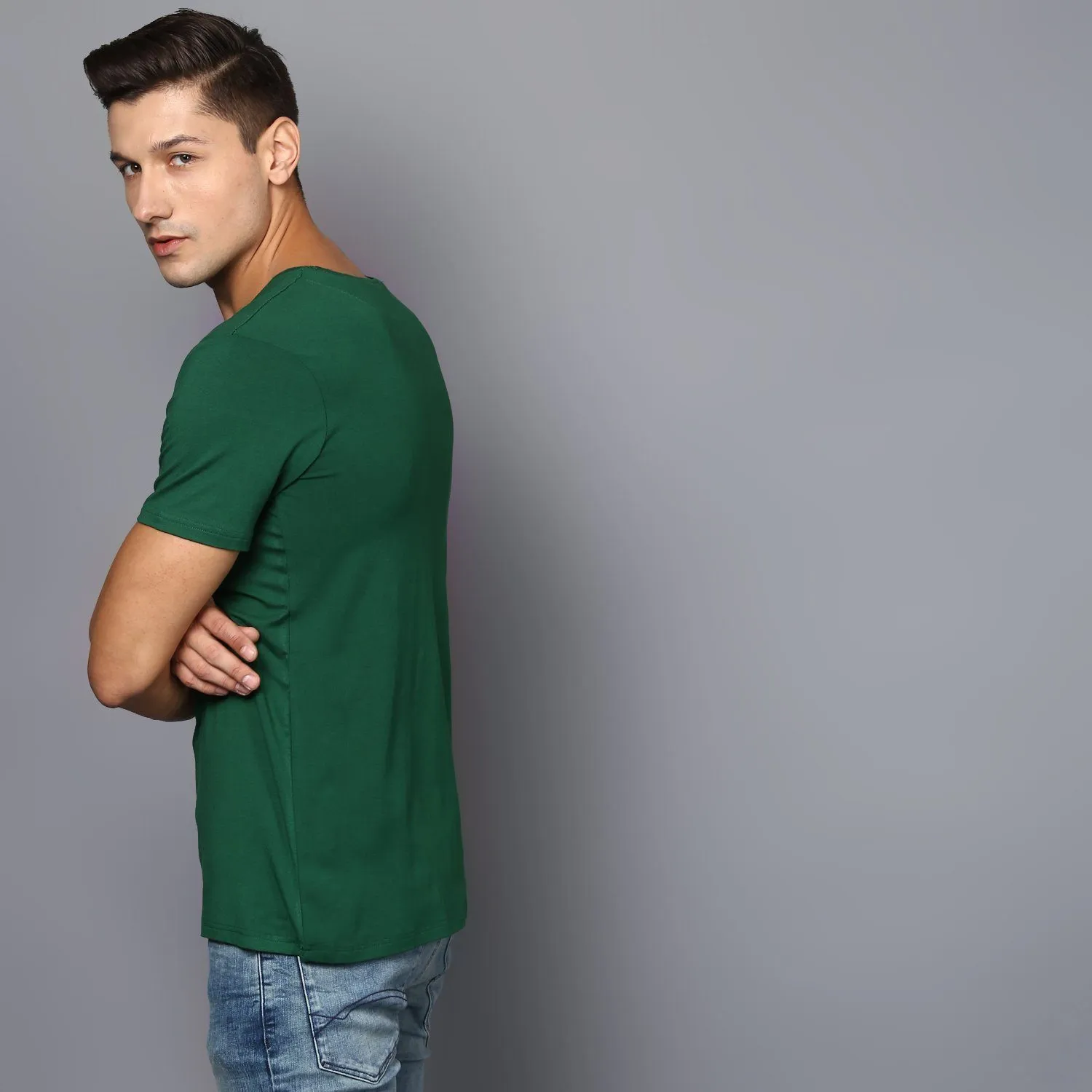 Basic Green Rib Knit T-Shirt