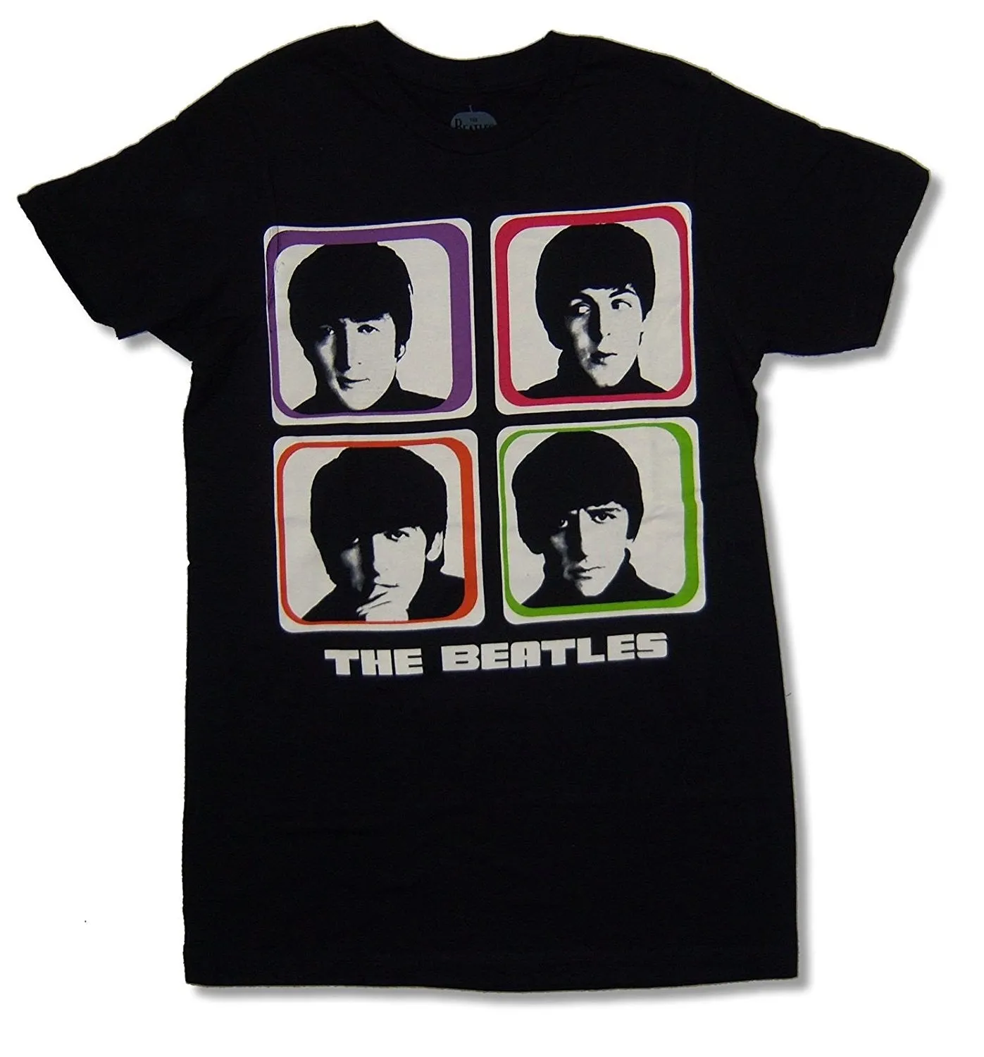 Beatles Color Blocks Men's Slimfit T-Shirt, Black (Large)