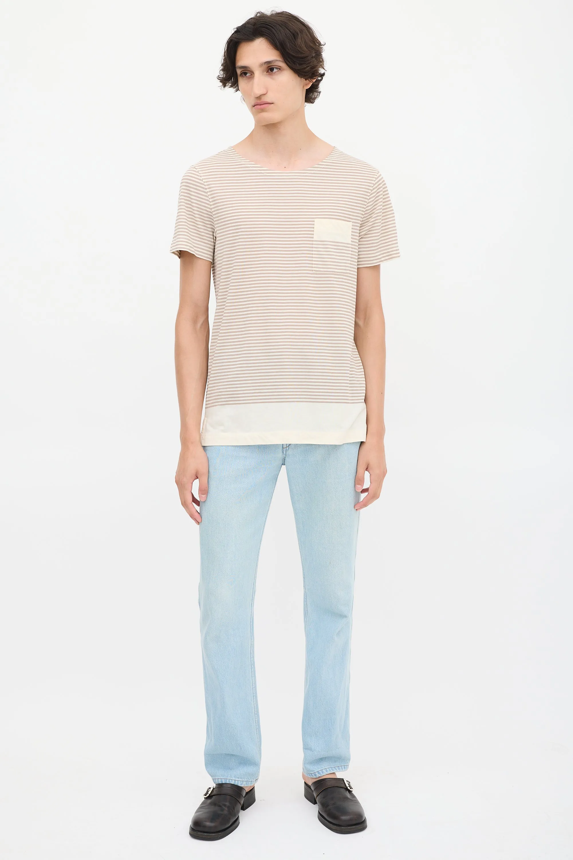 Beige & Brown Striped Pocket T-Shirt