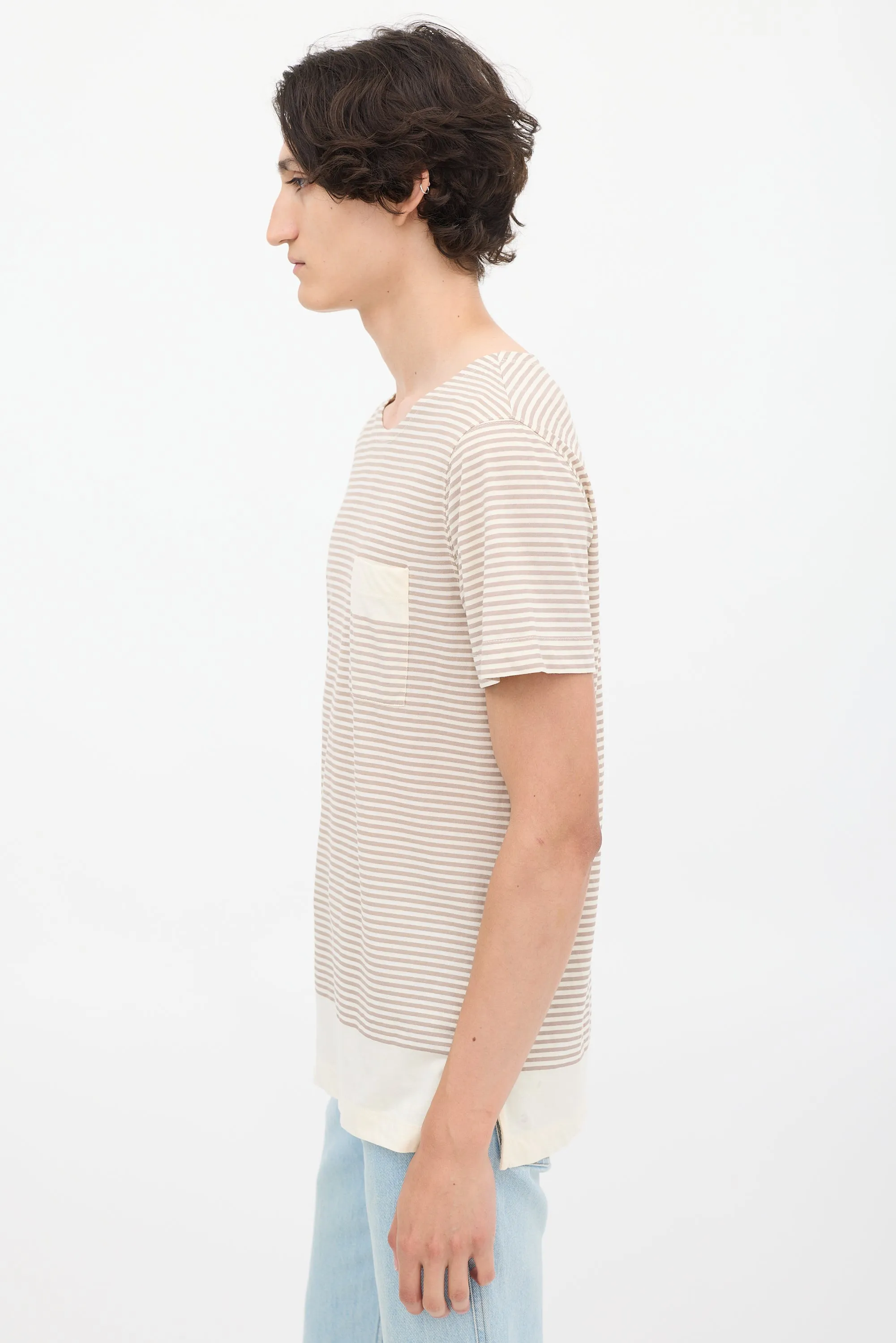 Beige & Brown Striped Pocket T-Shirt