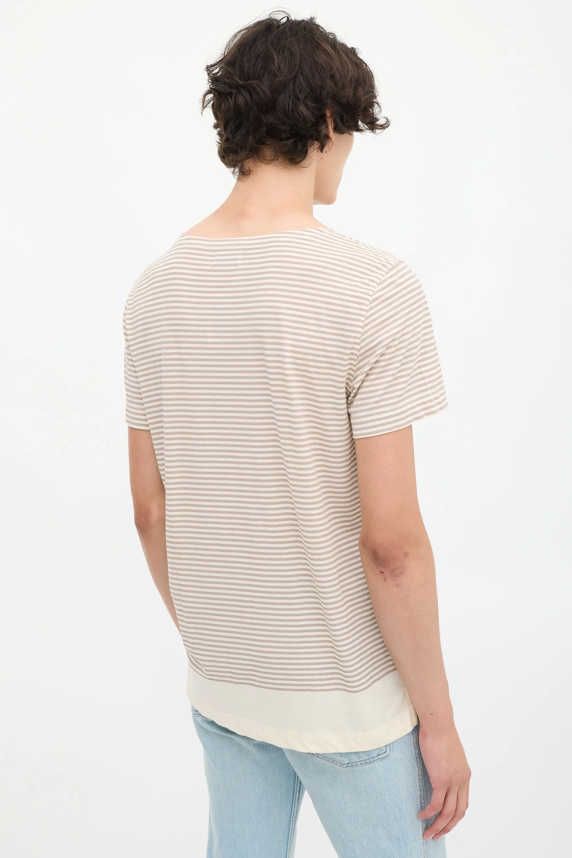 Beige & Brown Striped Pocket T-Shirt