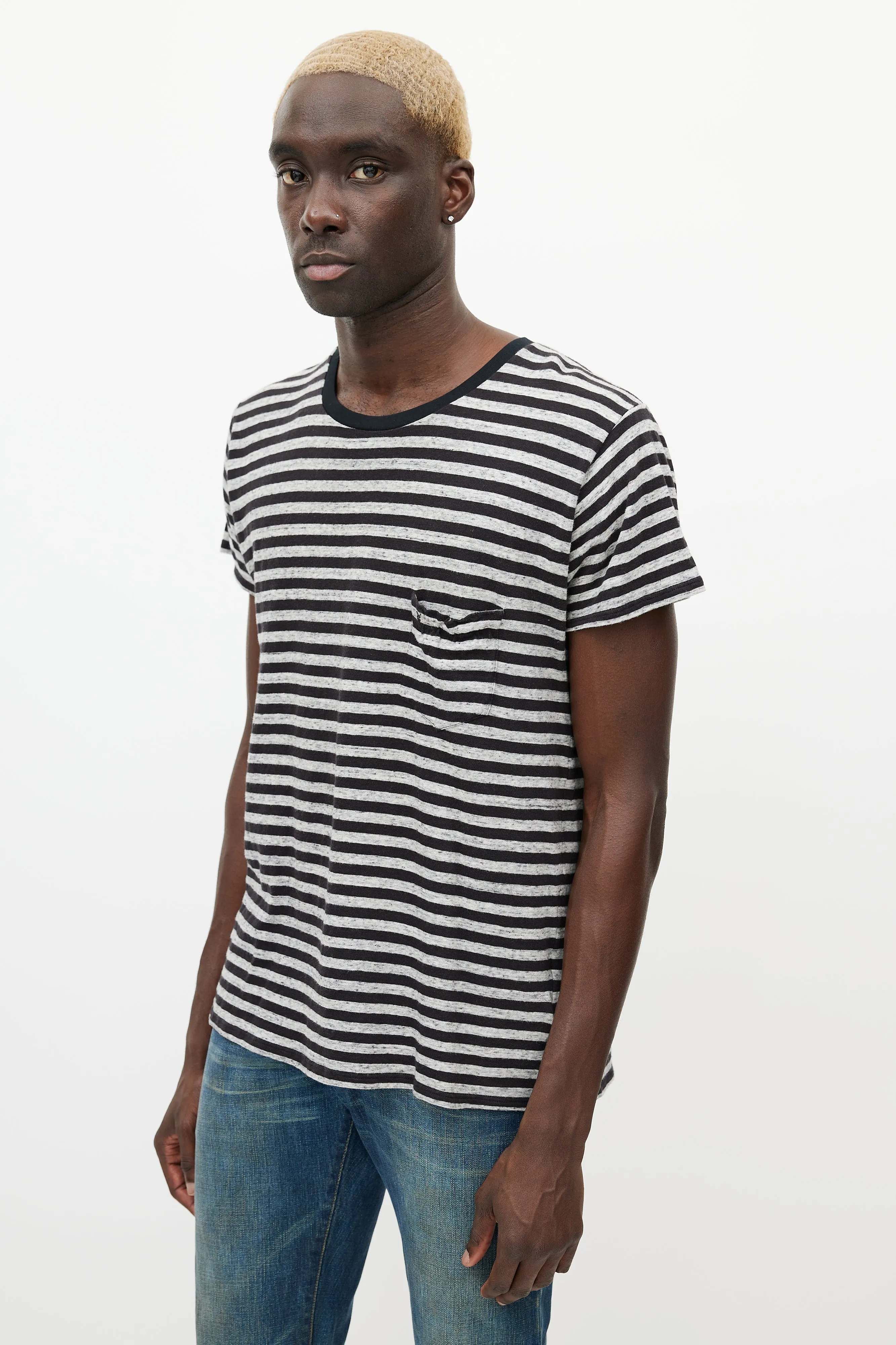 Black & Grey Striped Logo T-Shirt