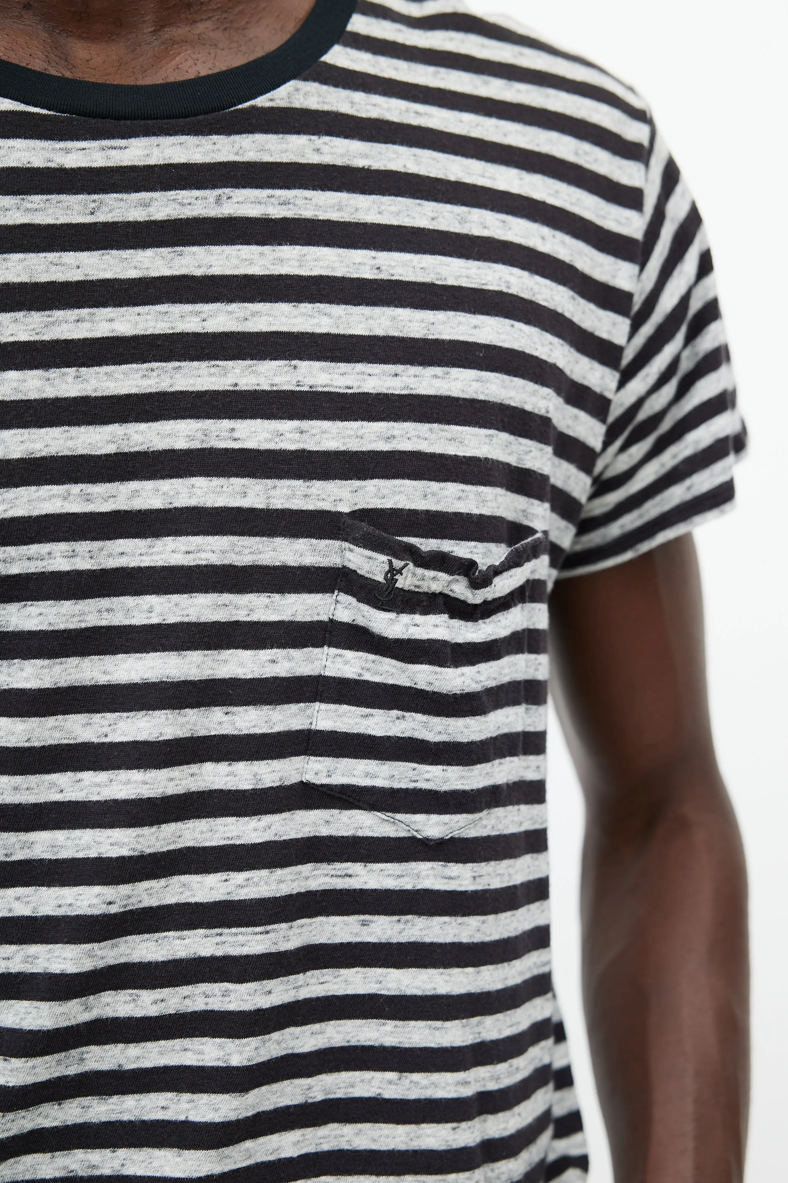 Black & Grey Striped Logo T-Shirt