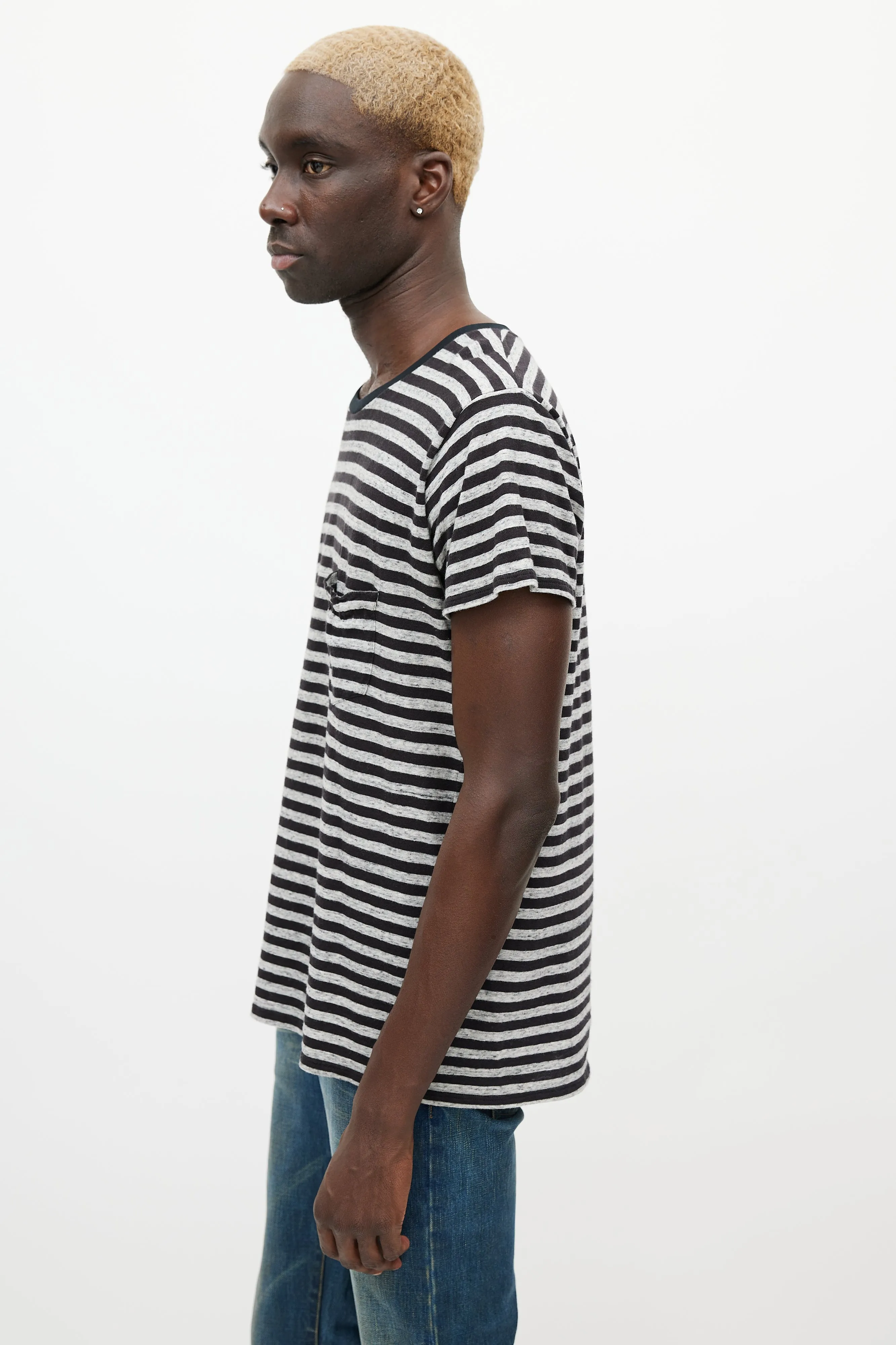 Black & Grey Striped Logo T-Shirt