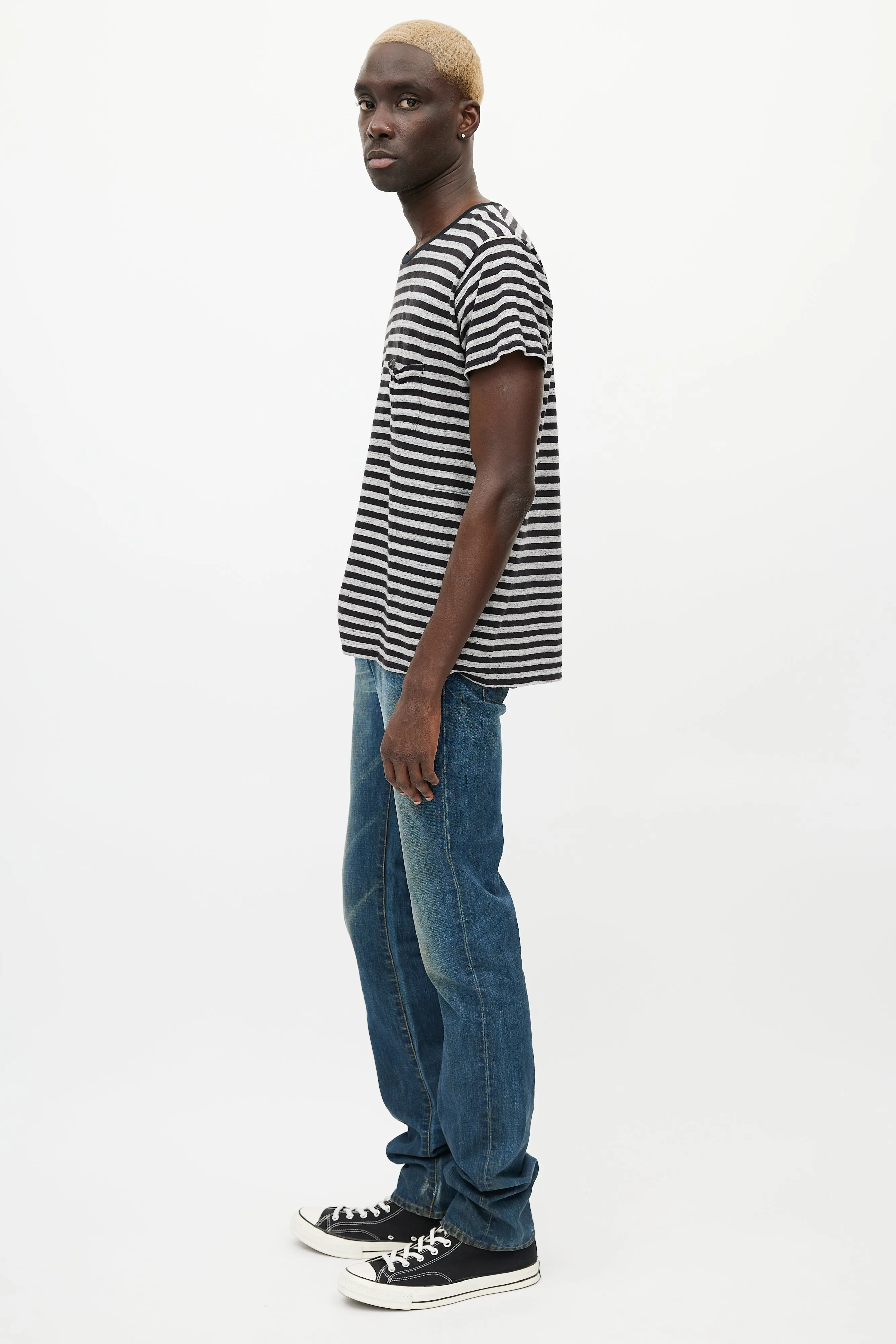 Black & Grey Striped Logo T-Shirt