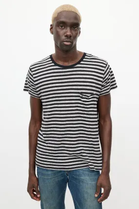Black & Grey Striped Logo T-Shirt