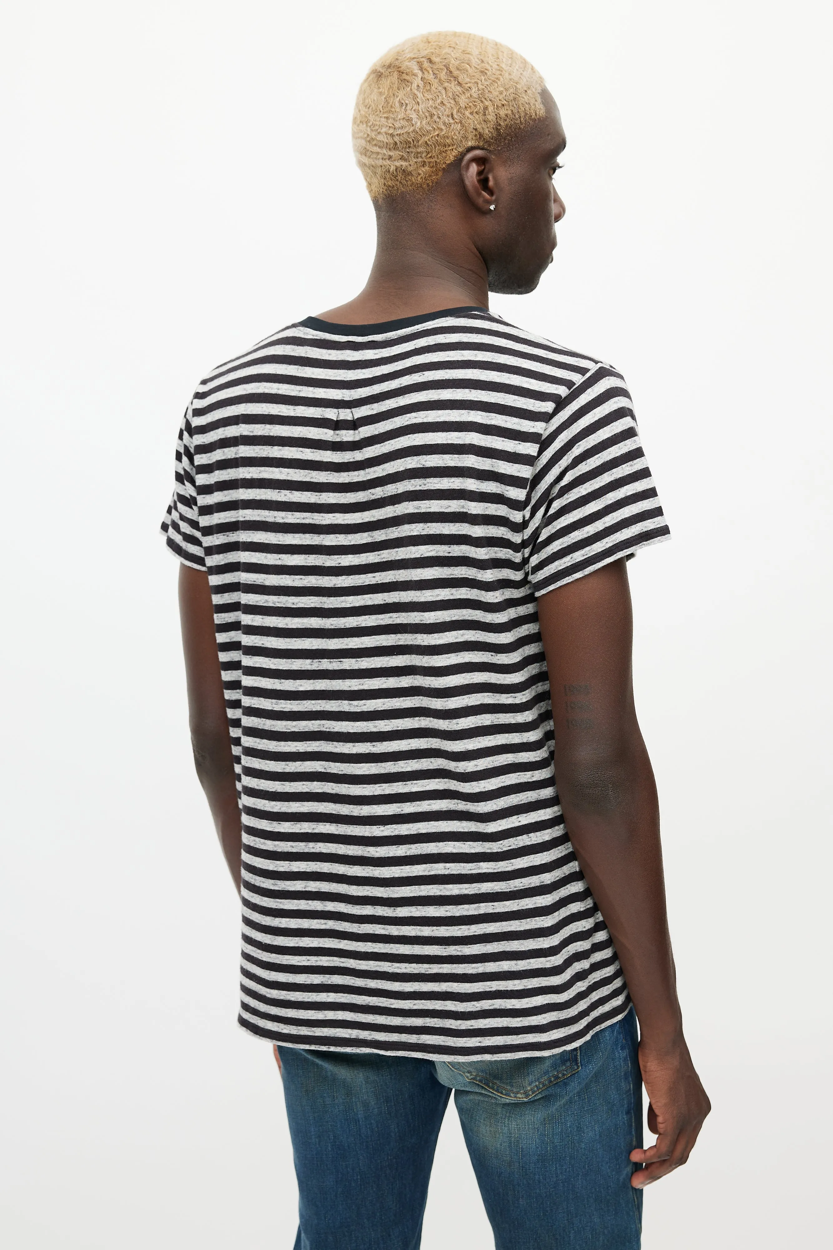 Black & Grey Striped Logo T-Shirt