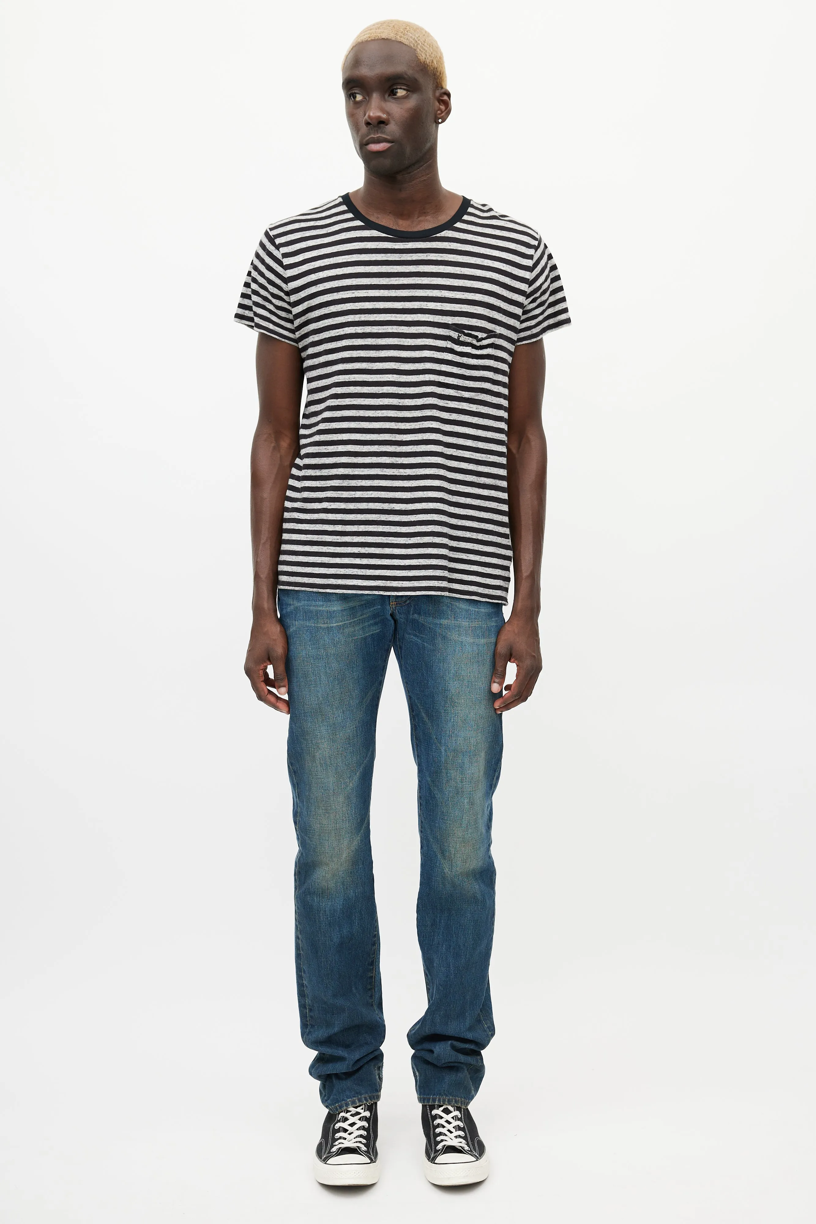 Black & Grey Striped Logo T-Shirt