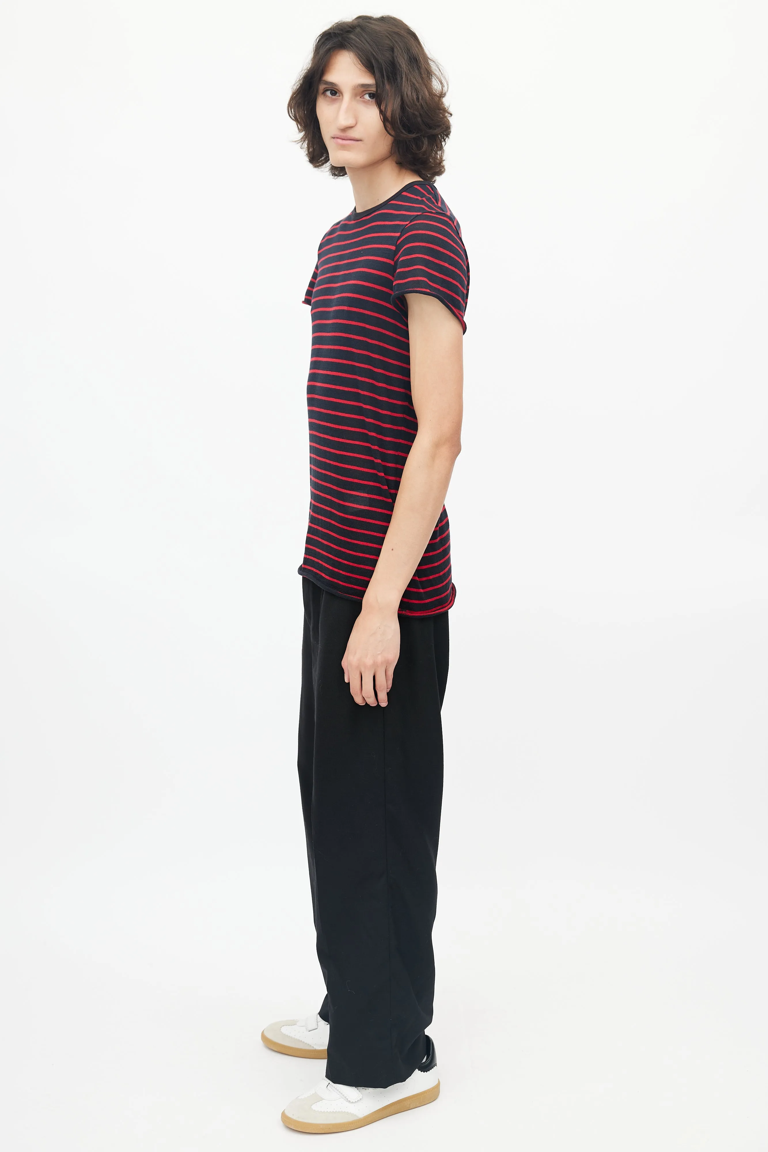 Black & Red Striped Knit T-Shirt