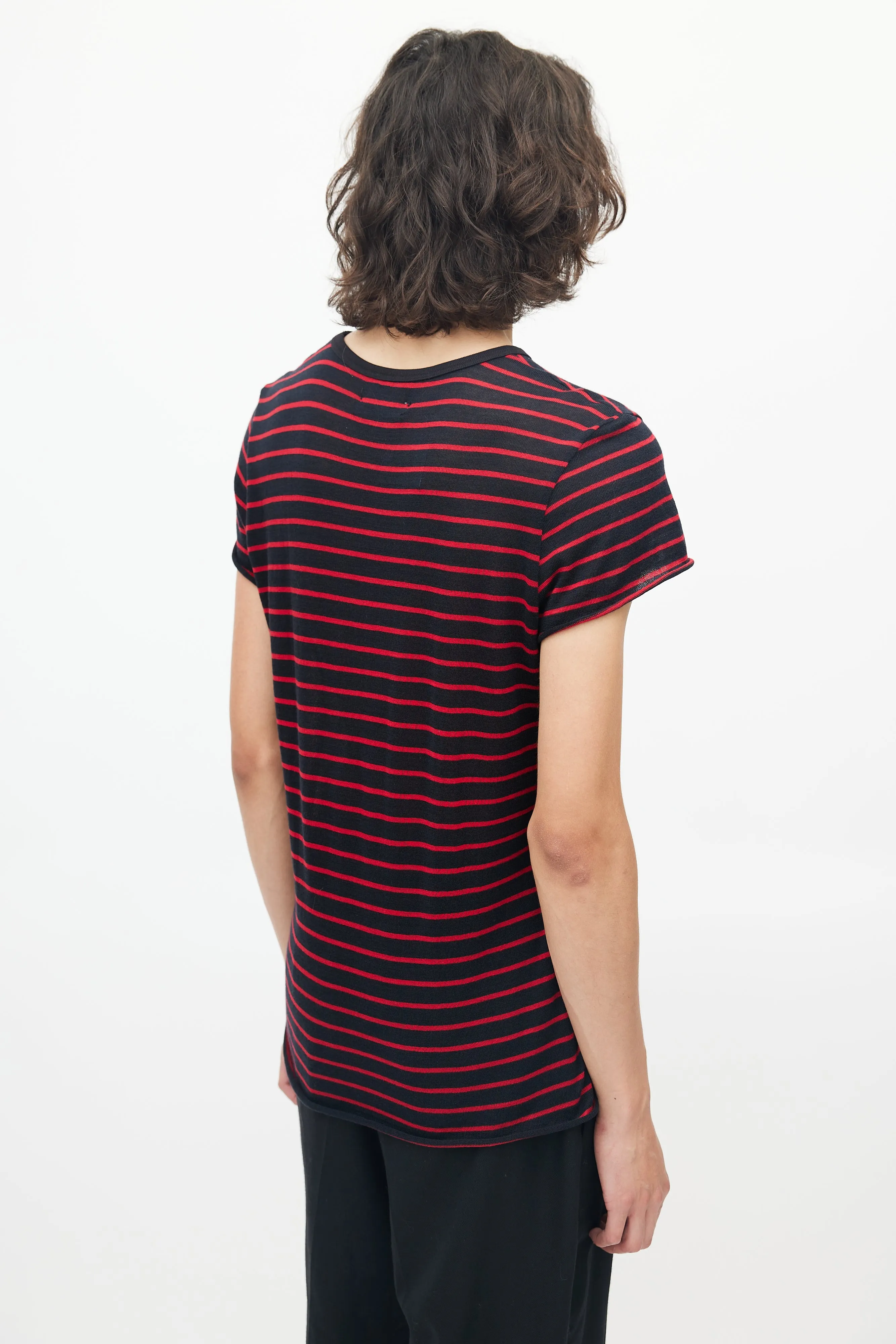 Black & Red Striped Knit T-Shirt