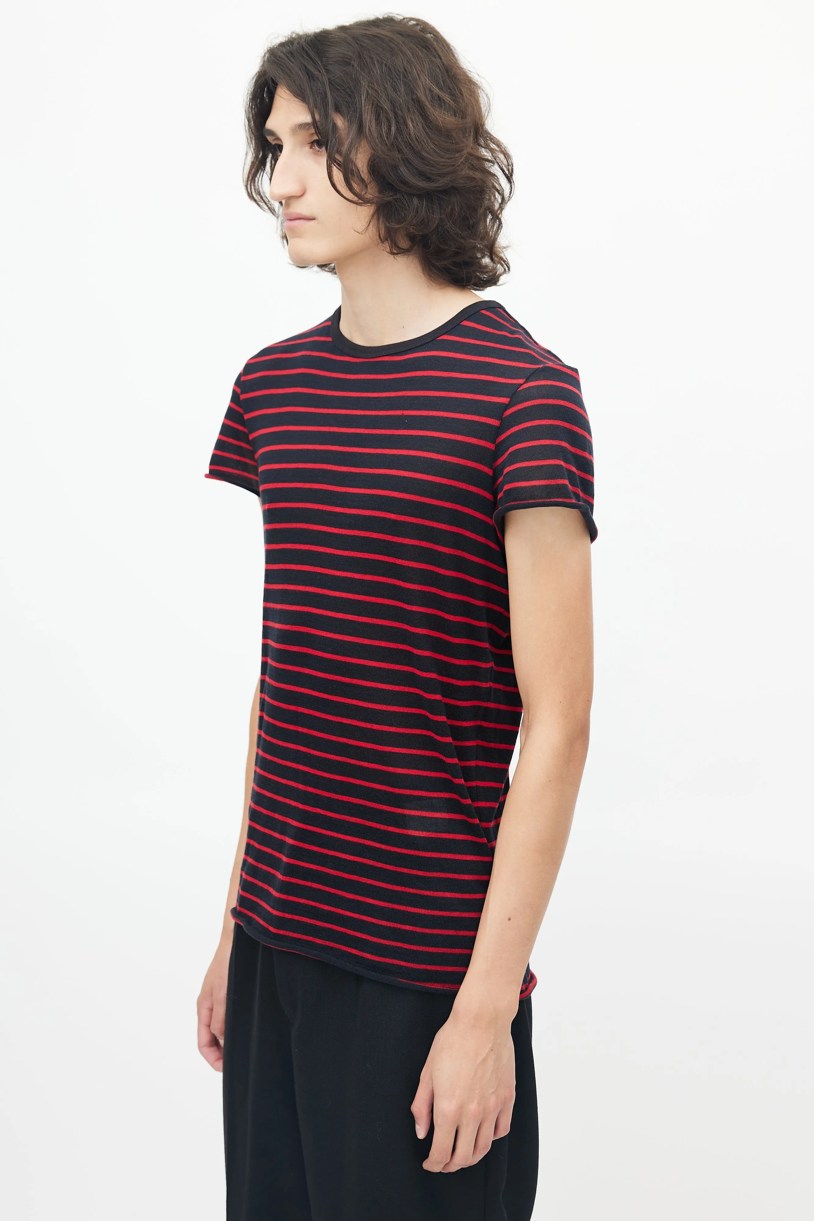 Black & Red Striped Knit T-Shirt
