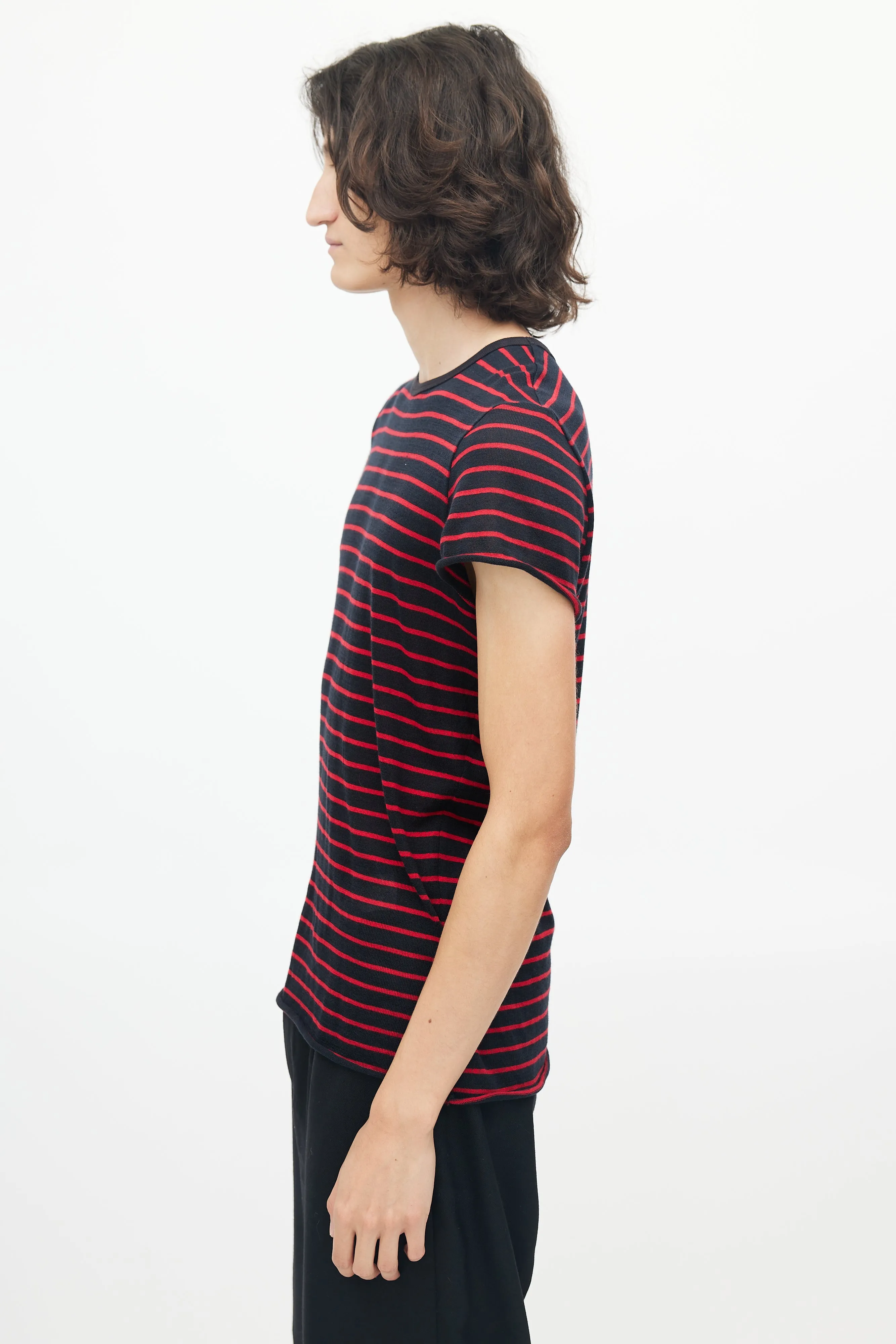 Black & Red Striped Knit T-Shirt