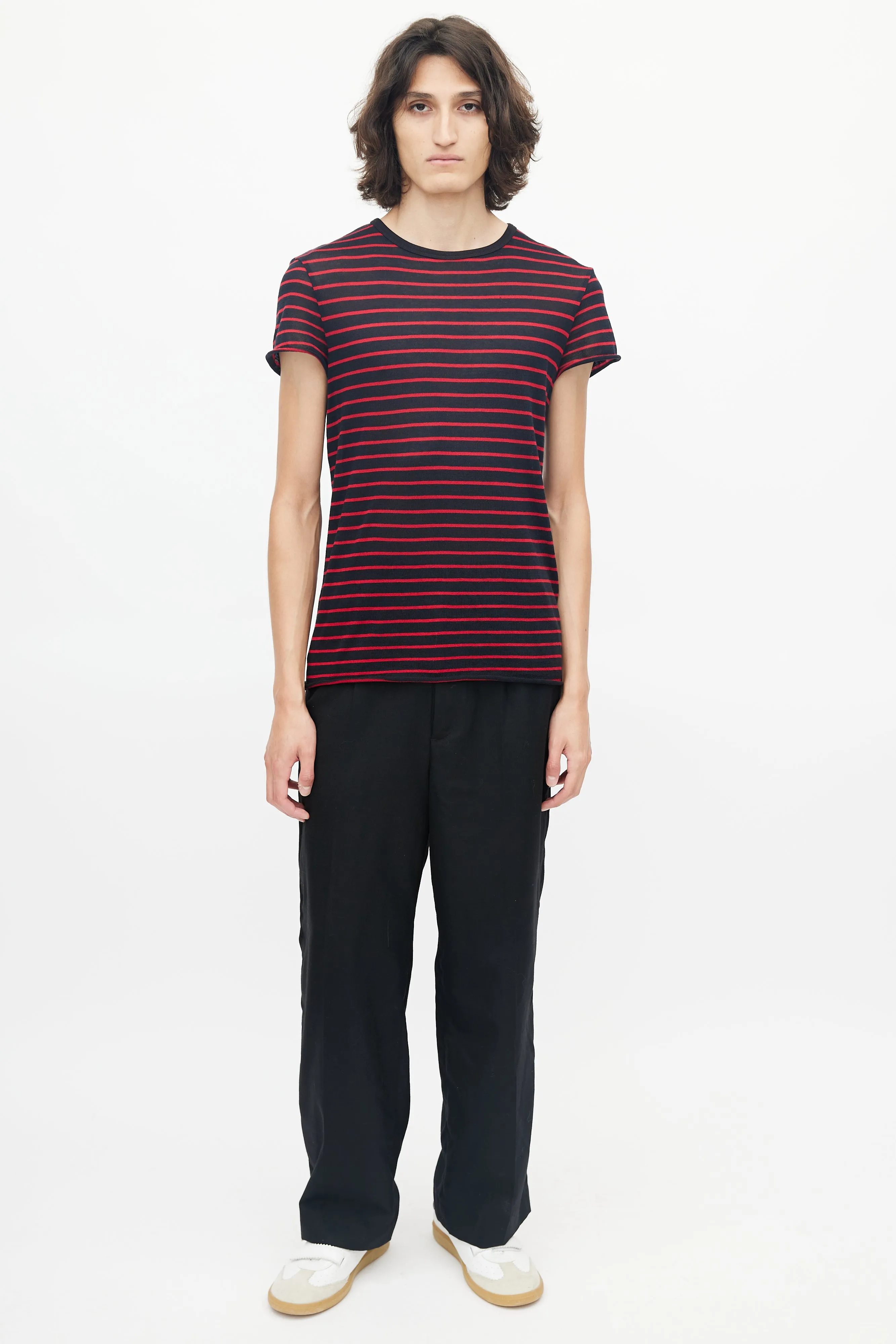 Black & Red Striped Knit T-Shirt