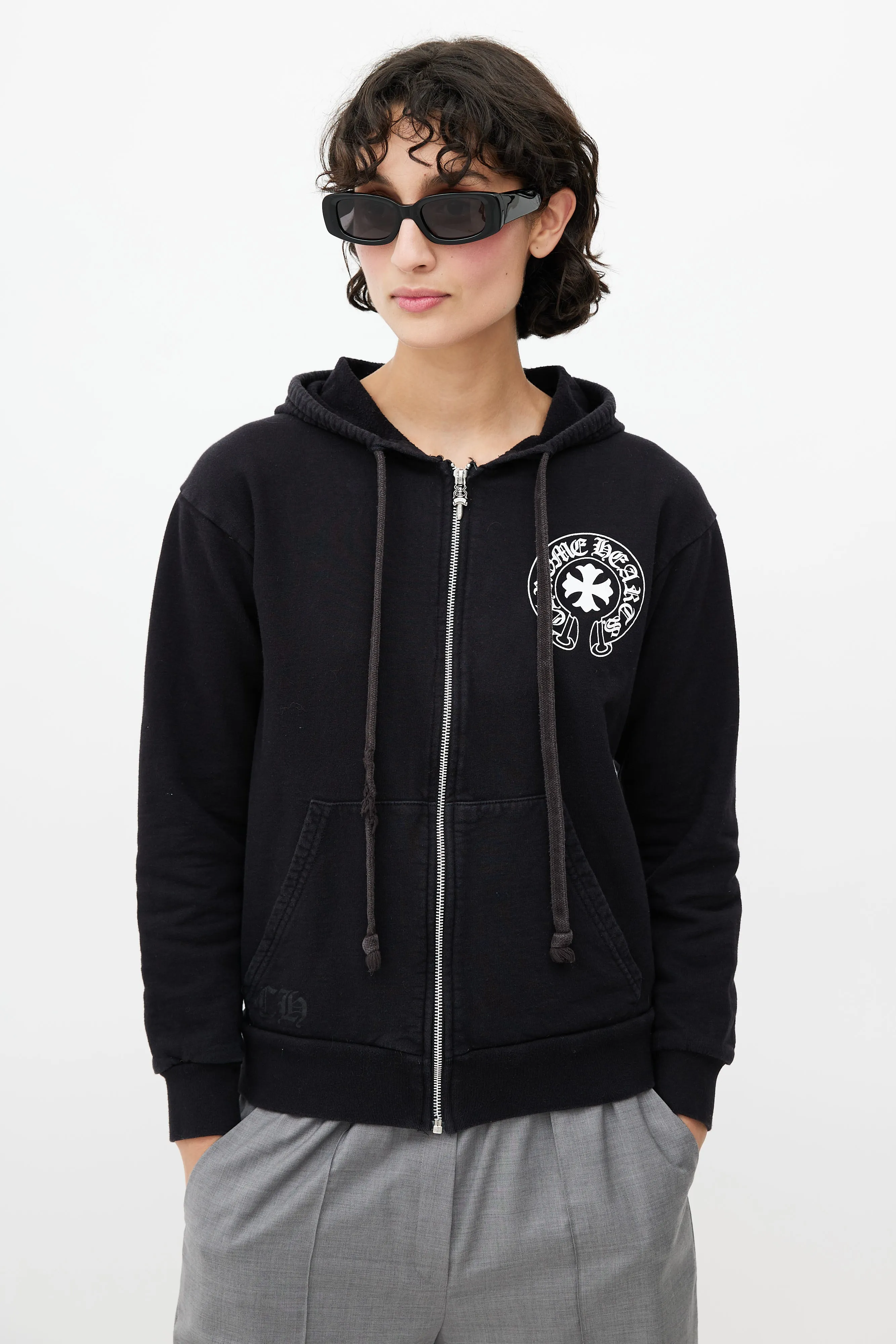 Black & White Logo Zip Up Hoodie