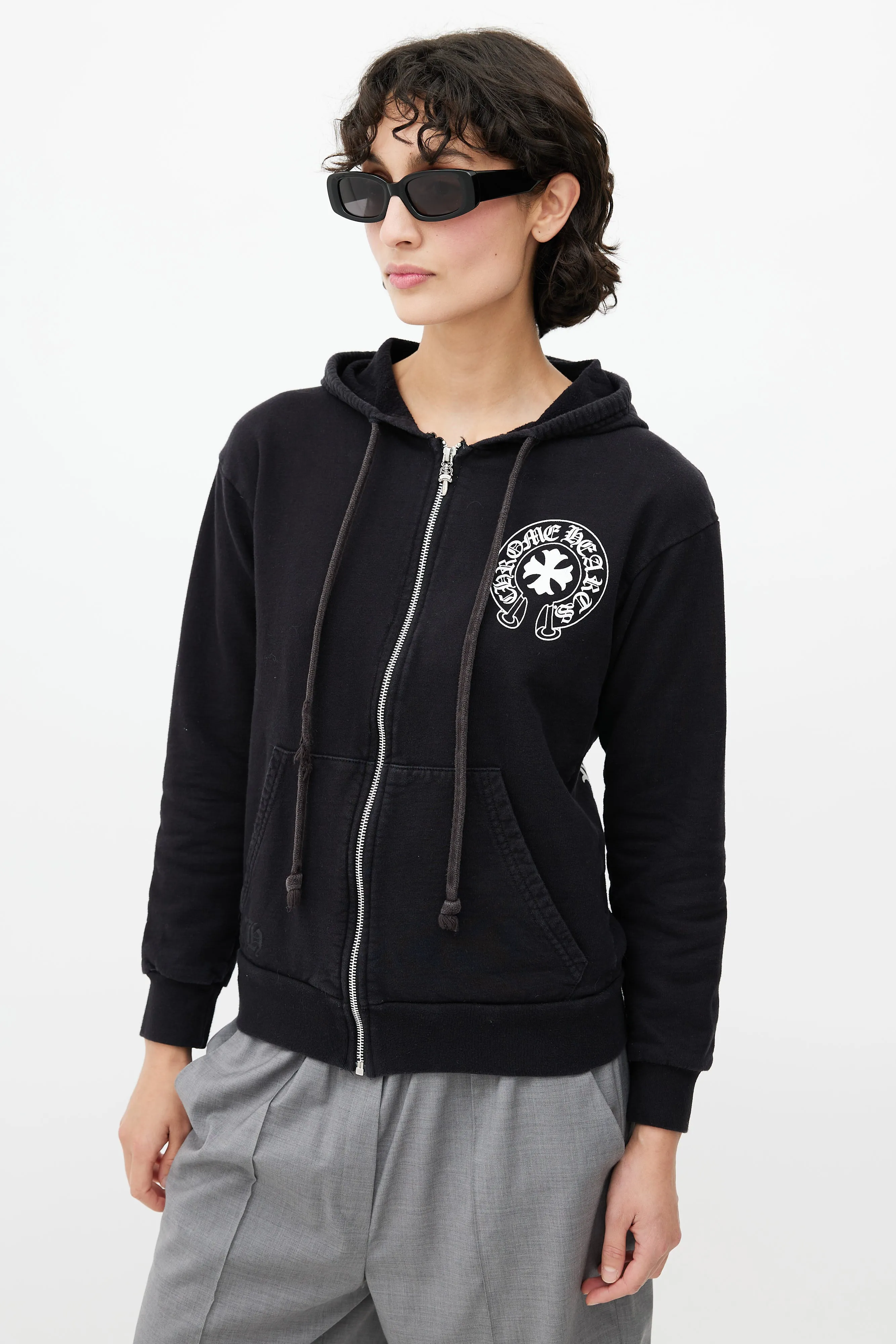 Black & White Logo Zip Up Hoodie