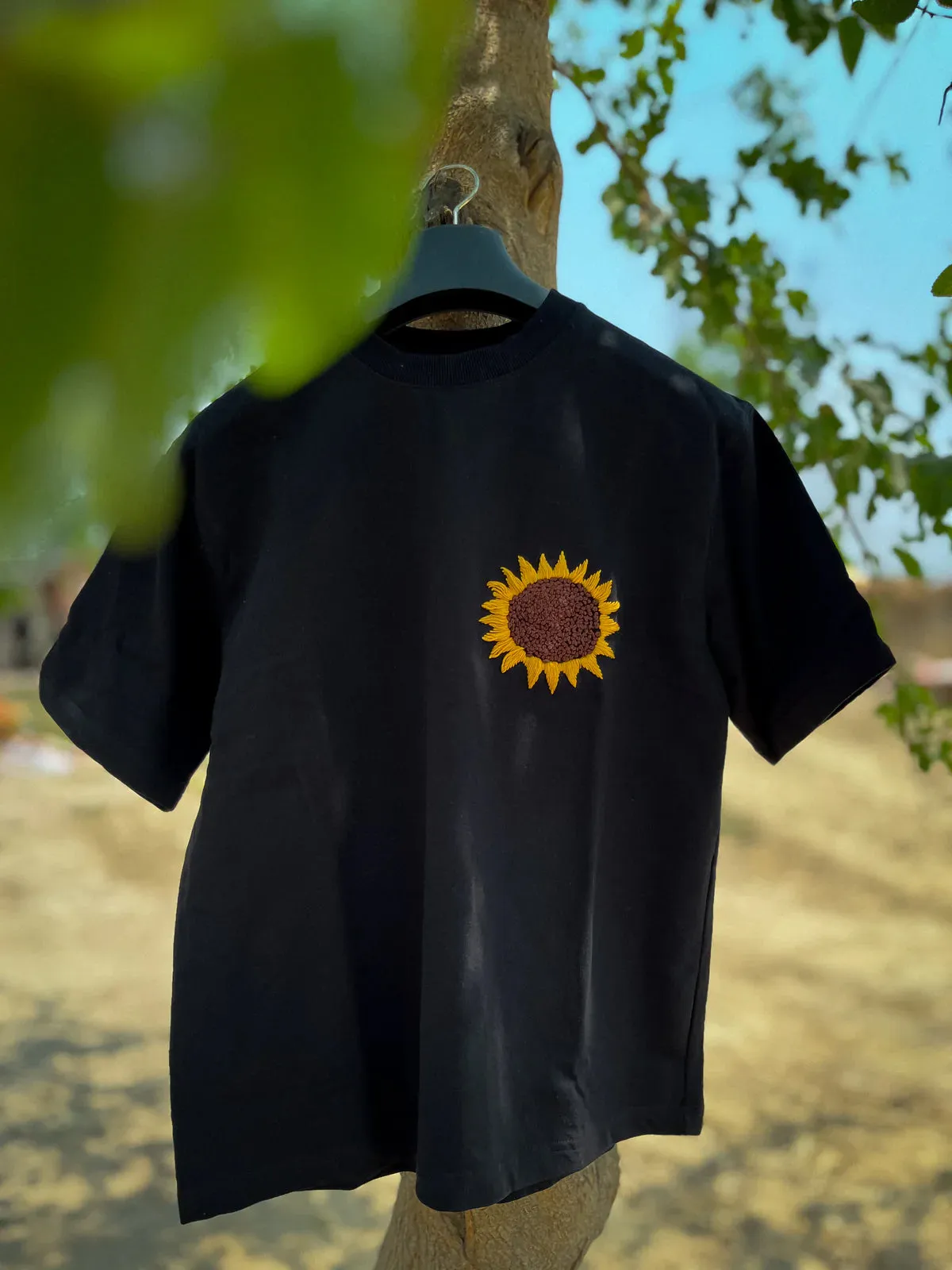 Blossom Sunflower Hand Embroidery Oversized T-Shirt (Unisex)