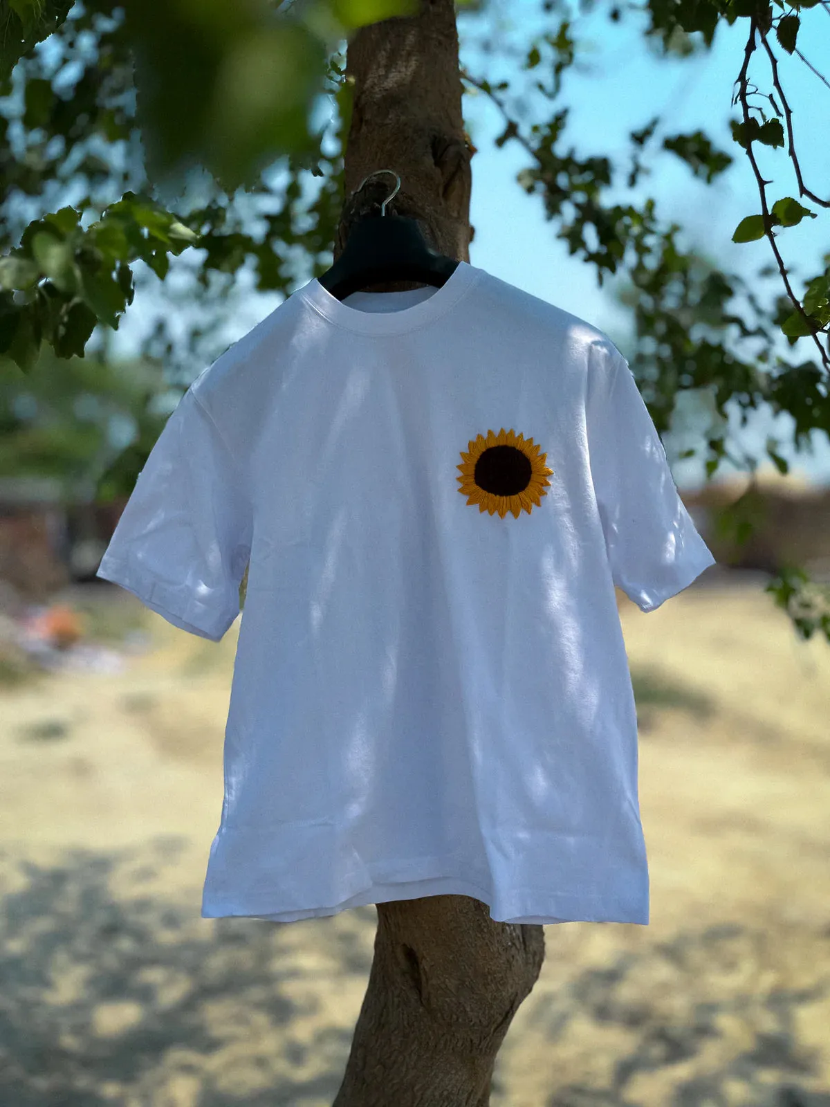 Blossom Sunflower Hand Embroidery Oversized T-Shirt (Unisex)