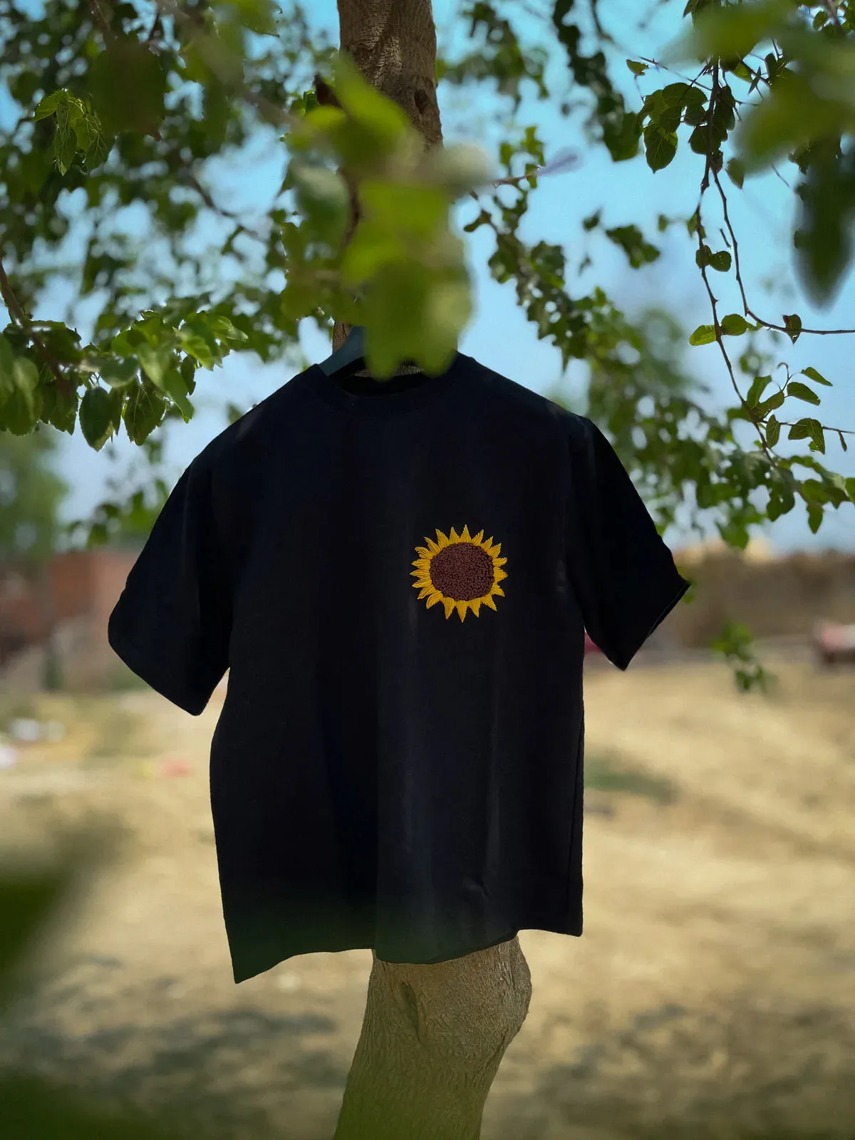 Blossom Sunflower Hand Embroidery Oversized T-Shirt (Unisex)