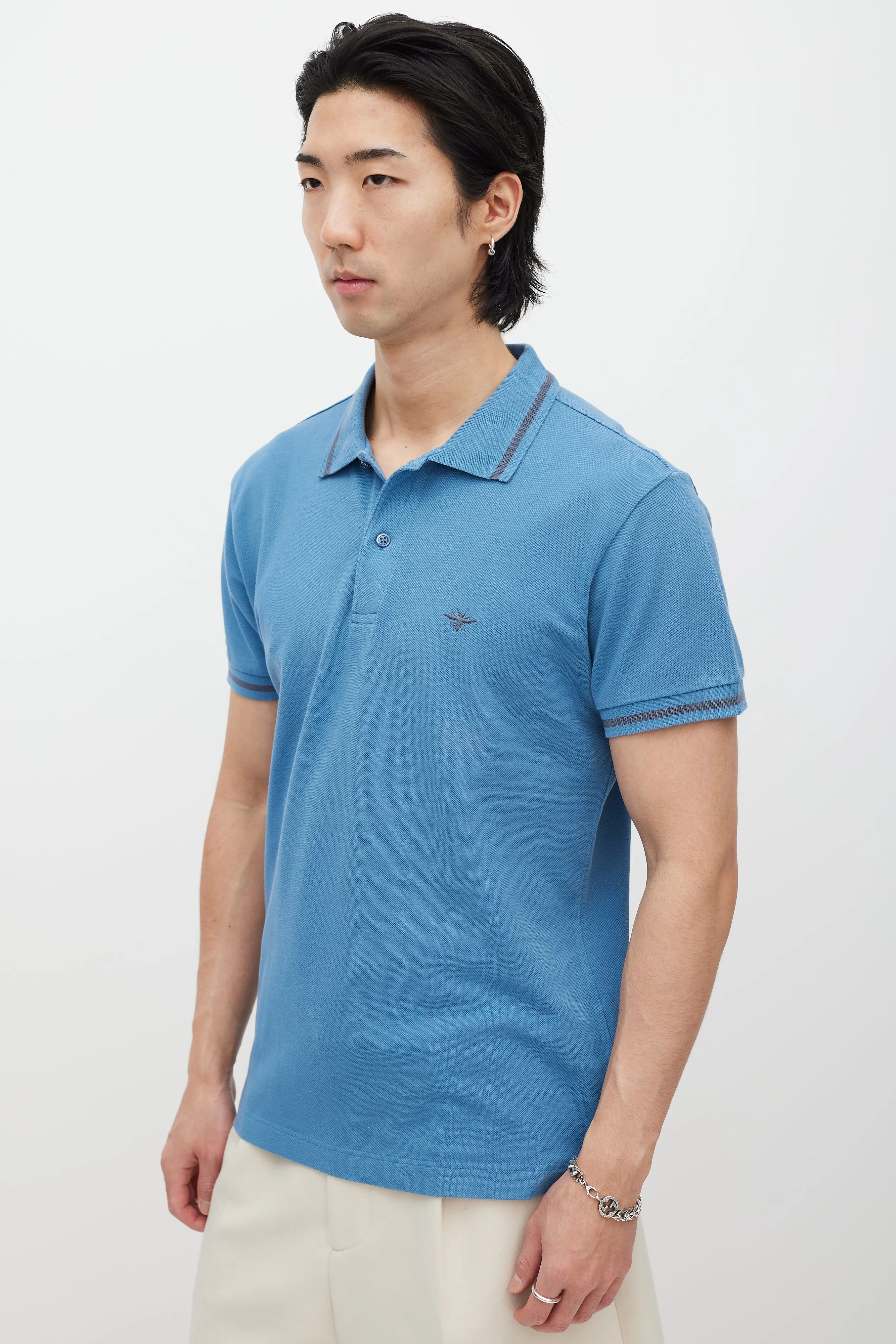 Blue & Grey Embroidered Polo