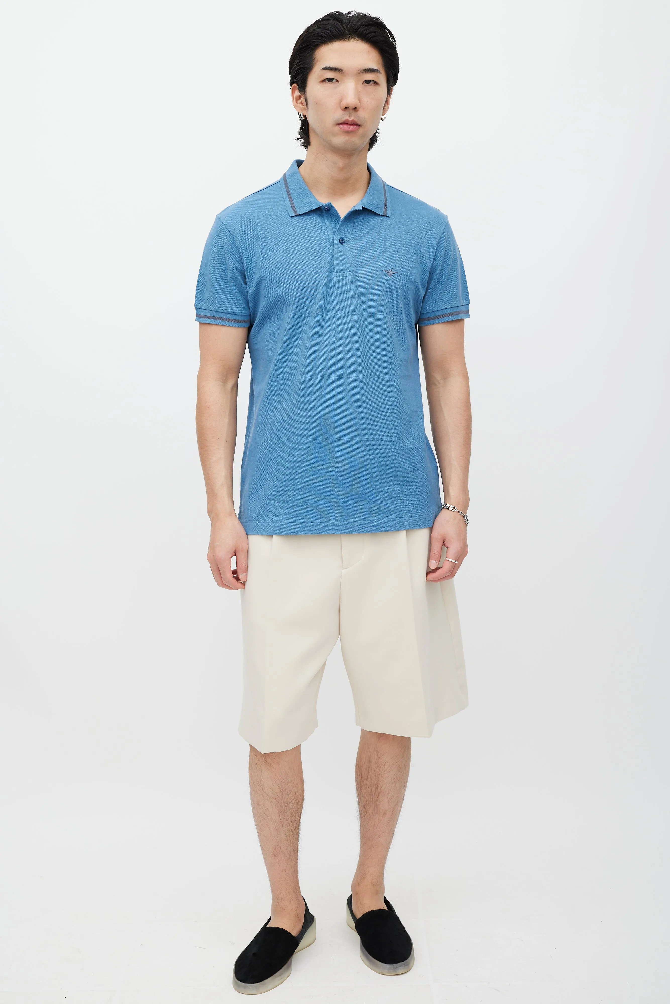 Blue & Grey Embroidered Polo