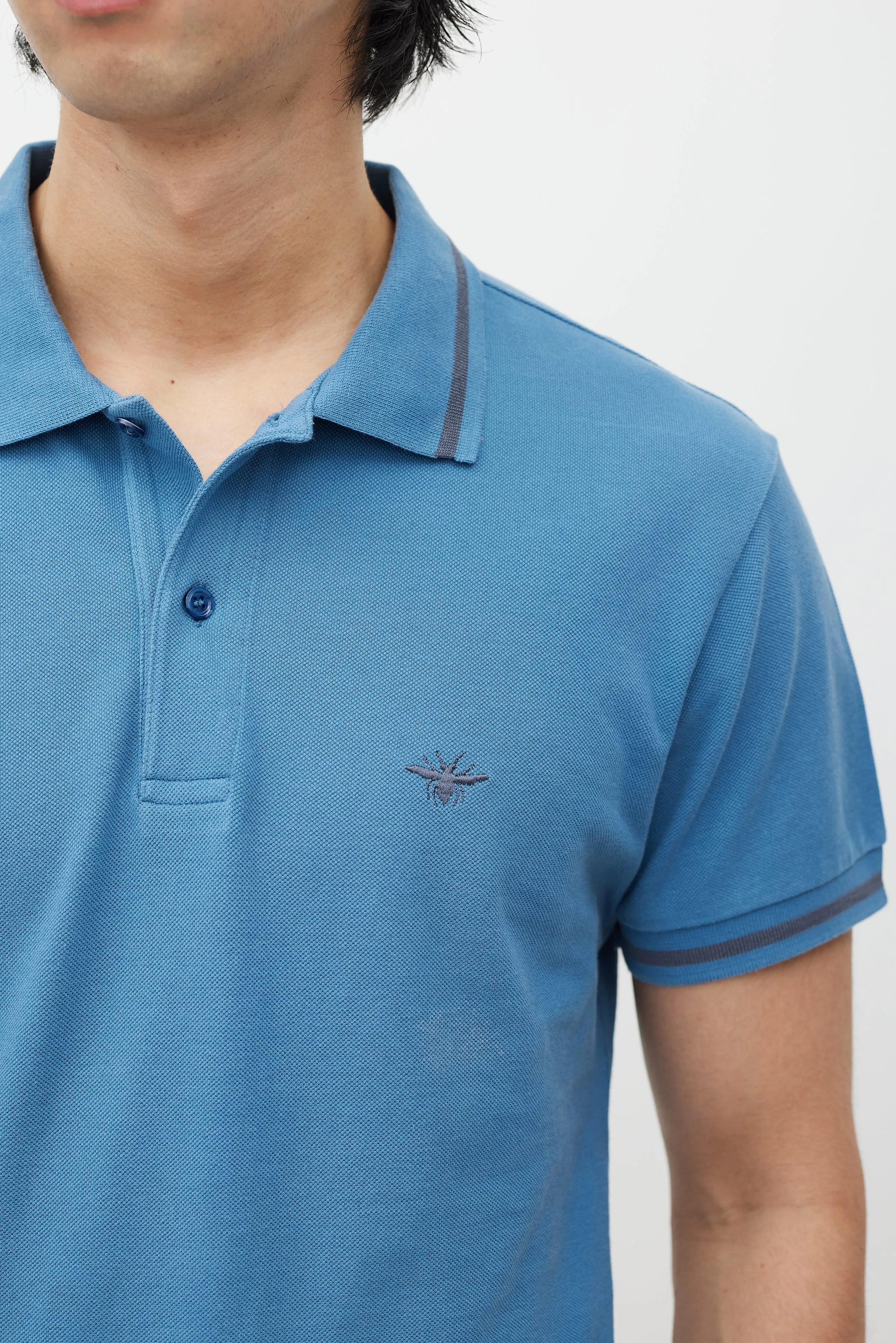 Blue & Grey Embroidered Polo