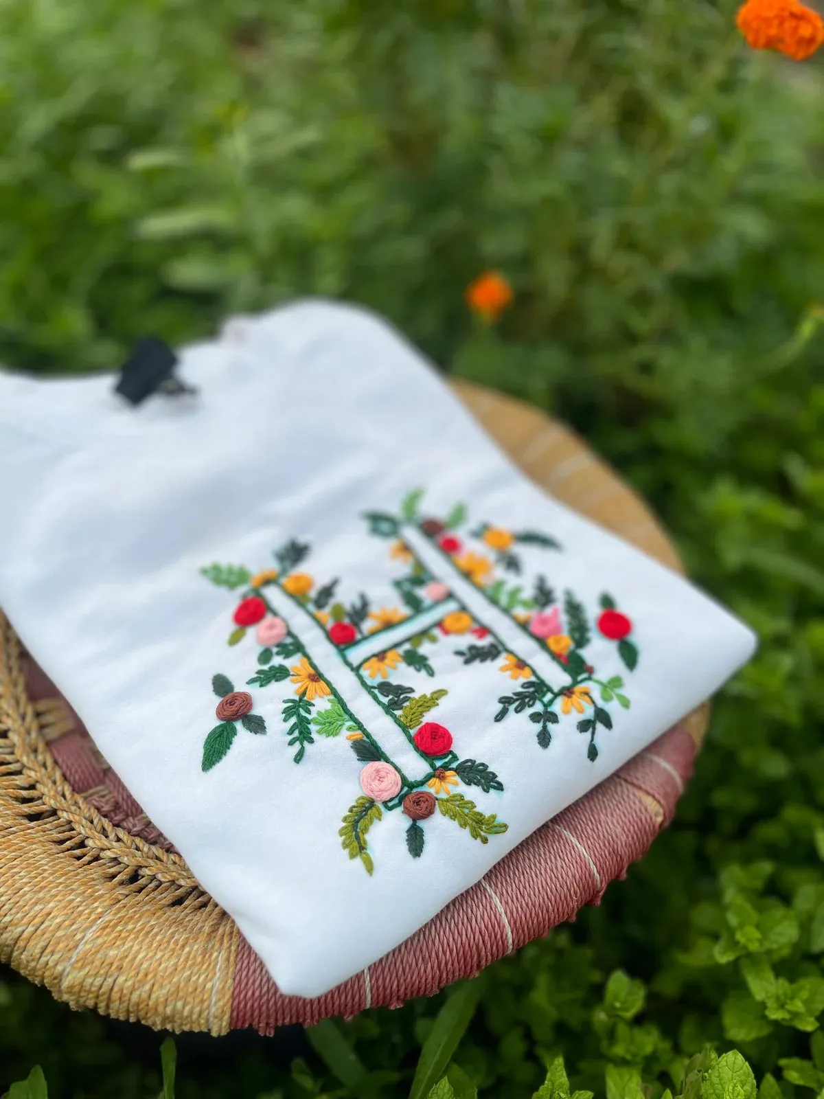 Custom Name Initials Hand Embroidery Sweatshirt (Unisex) | Personalized Design