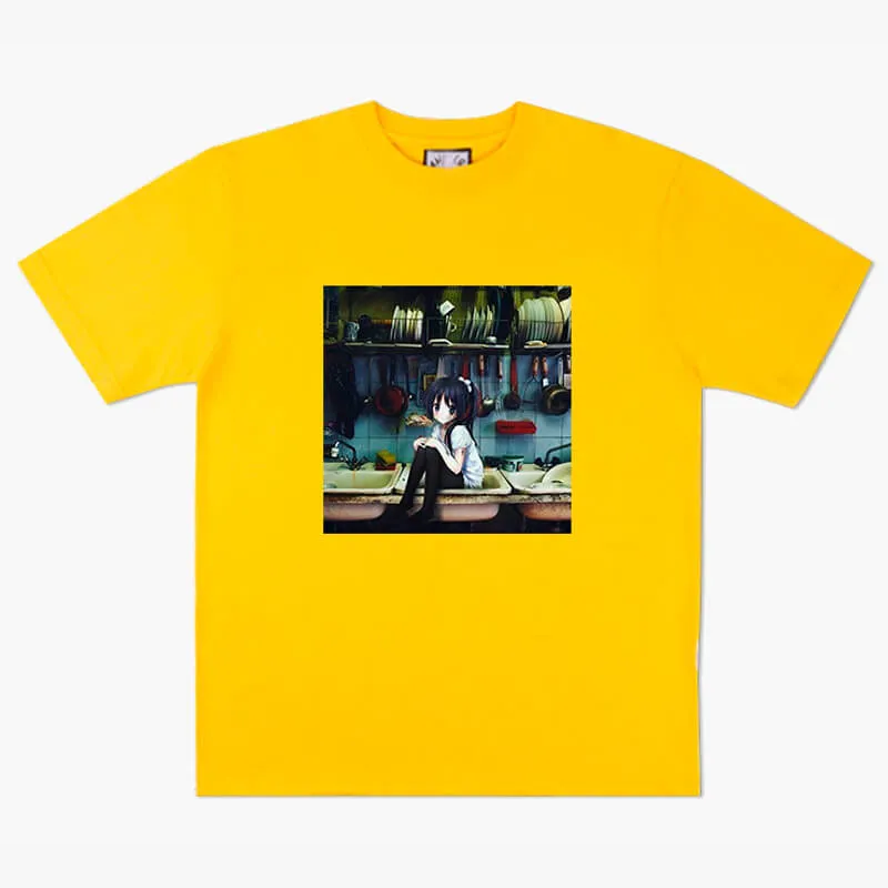 Dullcore Anime Girl in a Dirty Kitchen Sink T-Shirt