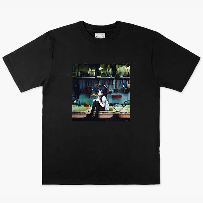 Dullcore Anime Girl in a Dirty Kitchen Sink T-Shirt