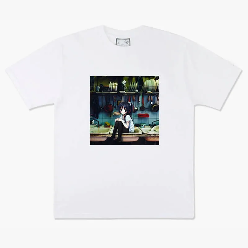 Dullcore Anime Girl in a Dirty Kitchen Sink T-Shirt