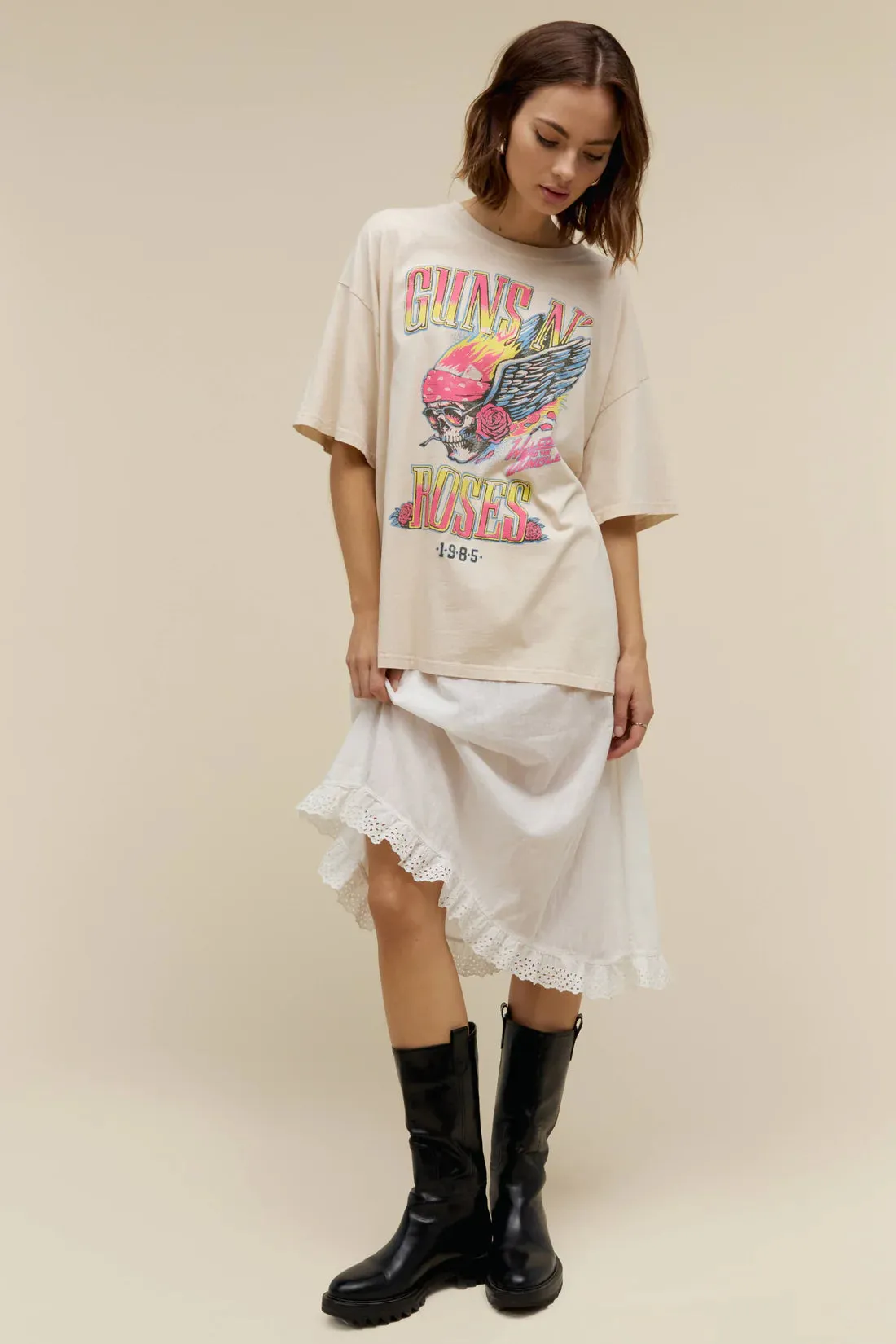 Guns N' Roses Flaming Skull One Size Tee