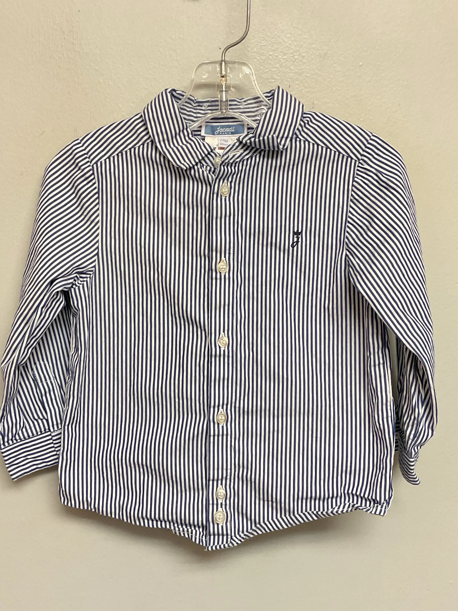 Jacadi Size 24M Navy & White Pinstripe Cotton Infant Boys Shirts & Polos