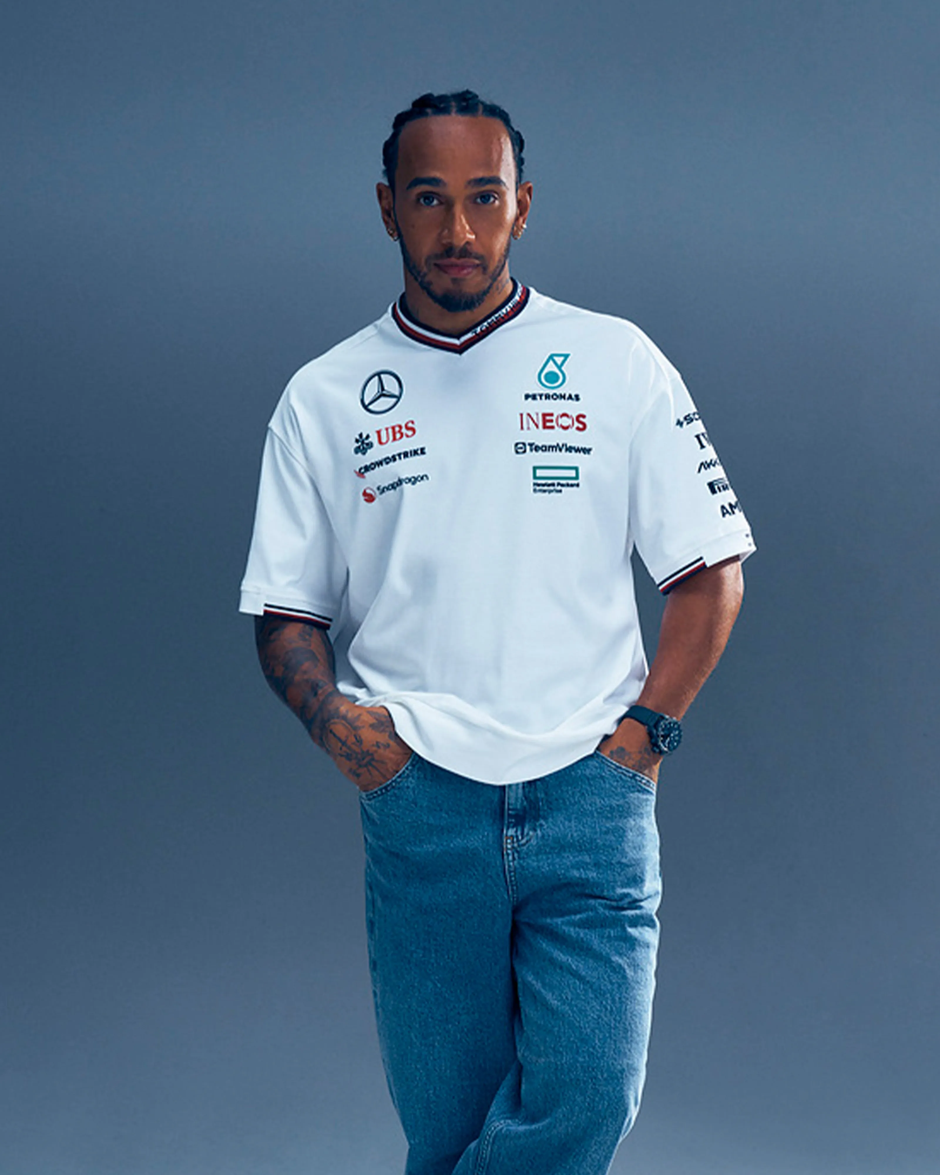 Lewis Oversized Mens 2024 Team Driver Tee White