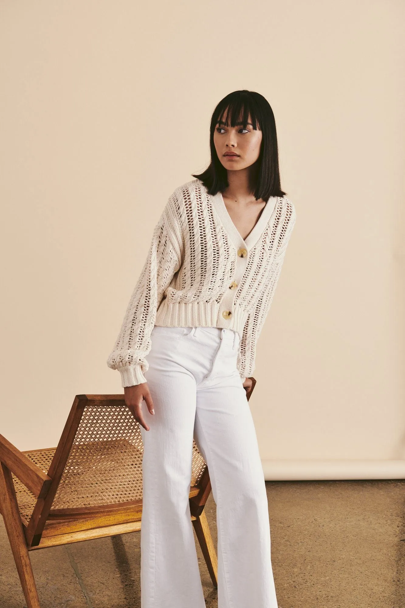 Line Galia Chunky Knit Cotton Cardigan - Seashell