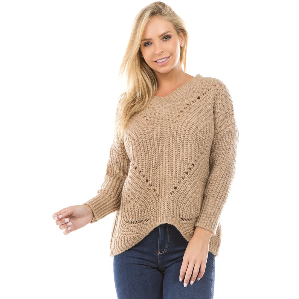 Loose Openwork V- neck Knitting Sweaters