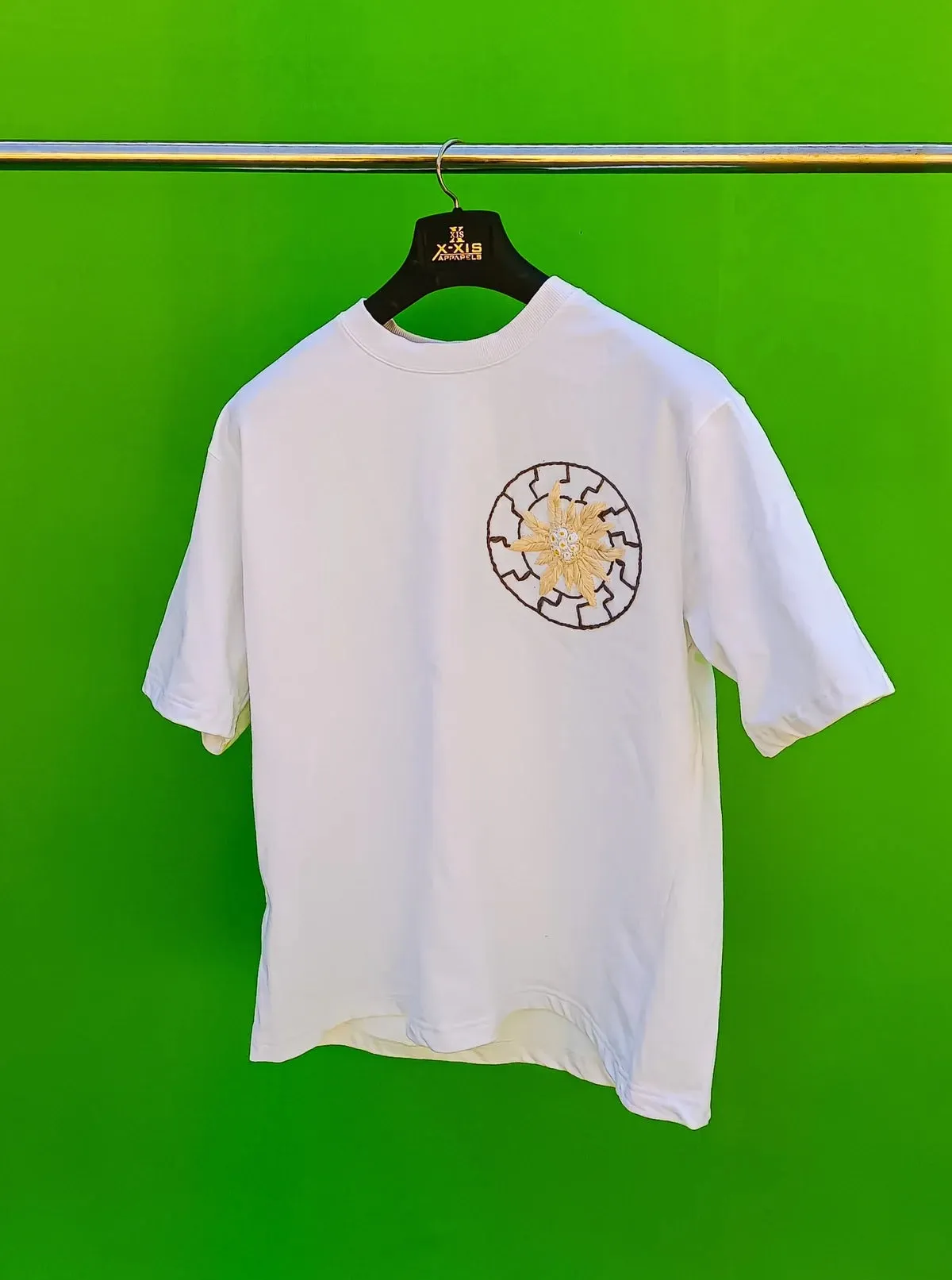 Luxe Alpine Edelweiss Hand Embroidered Oversized T-Shirt (Unisex)