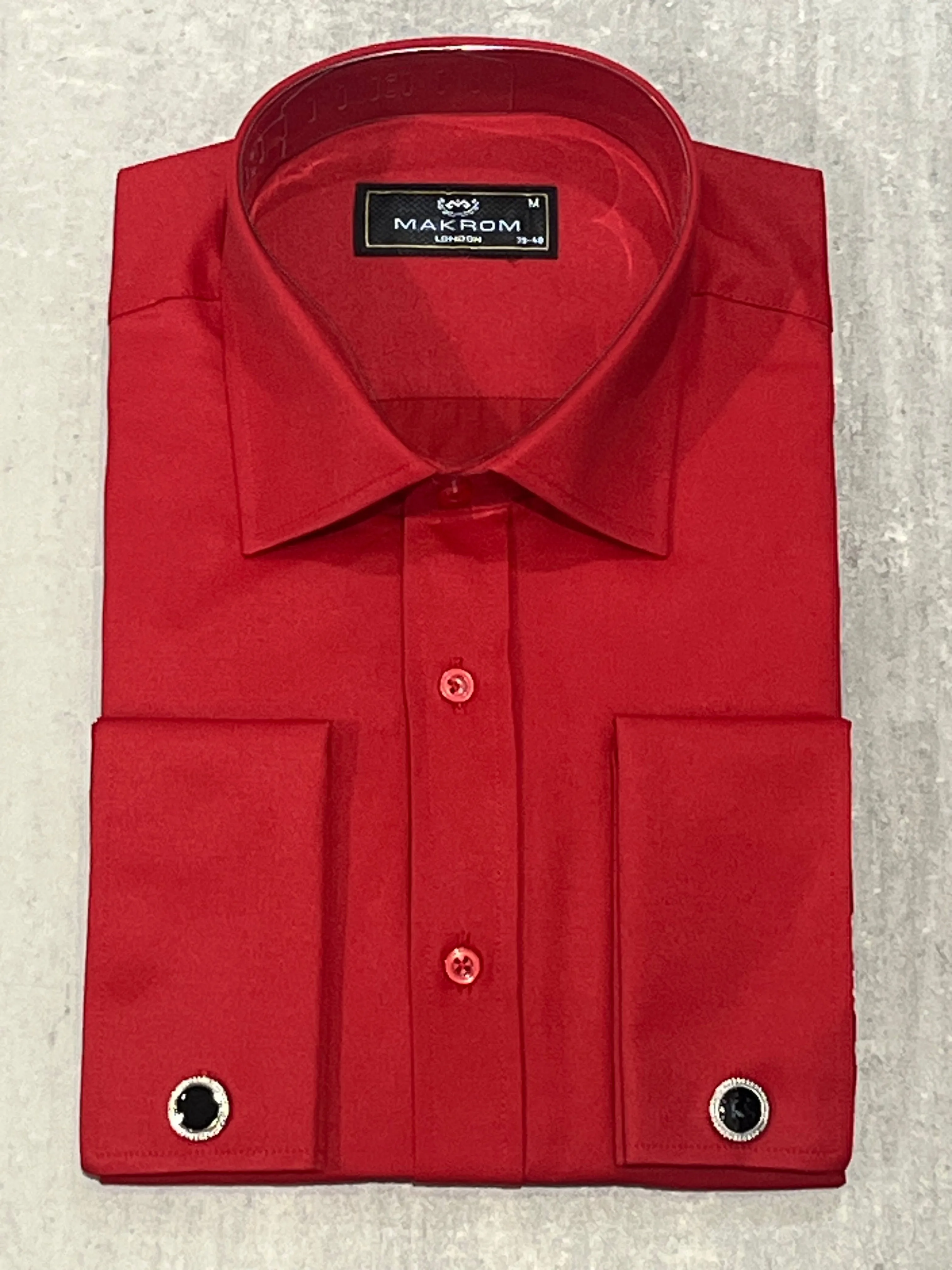 Makrom Plain Diuble Cuff Shirt Burgandy