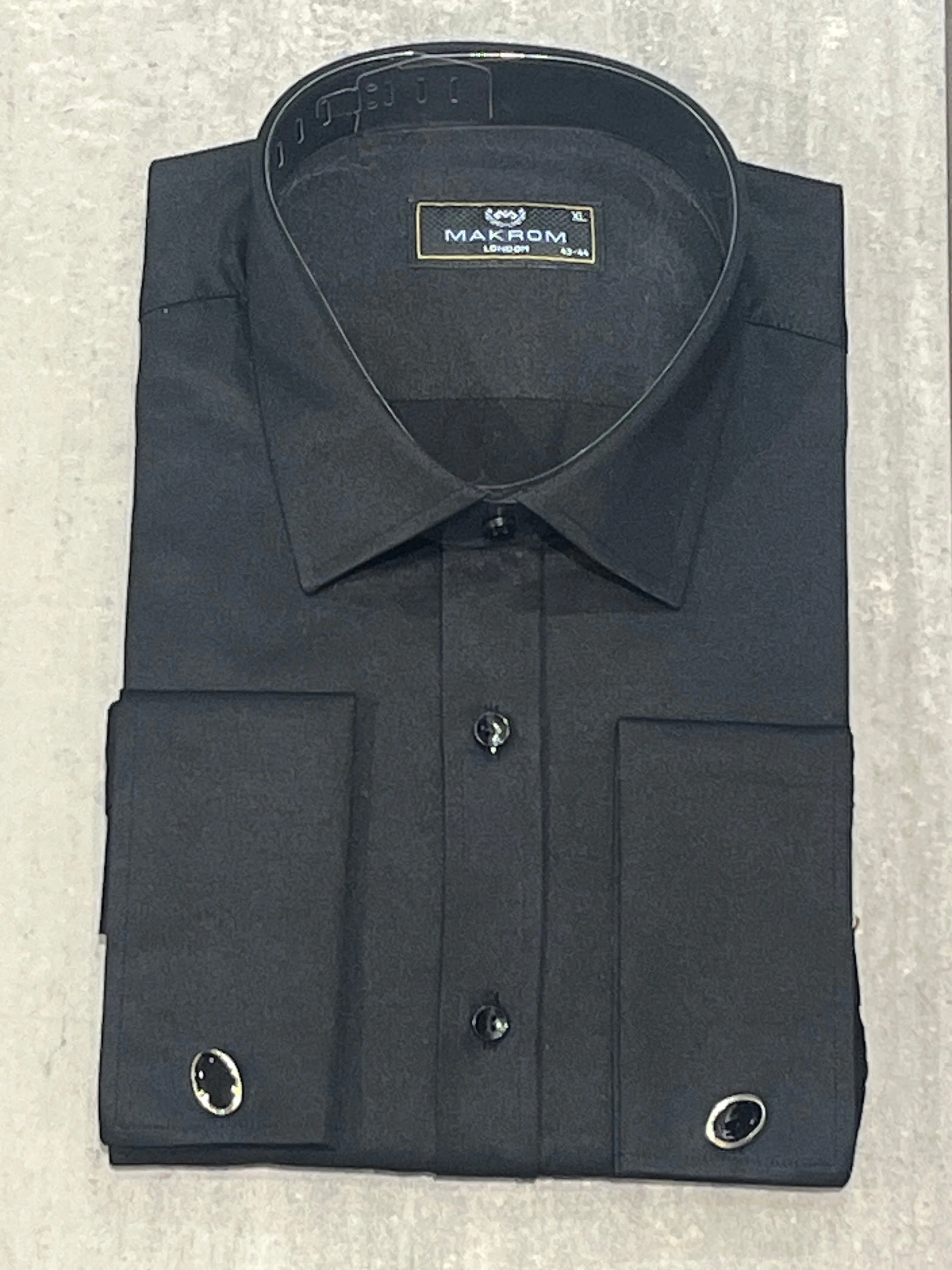 Makrom Plain Double Cuff Shirt Black