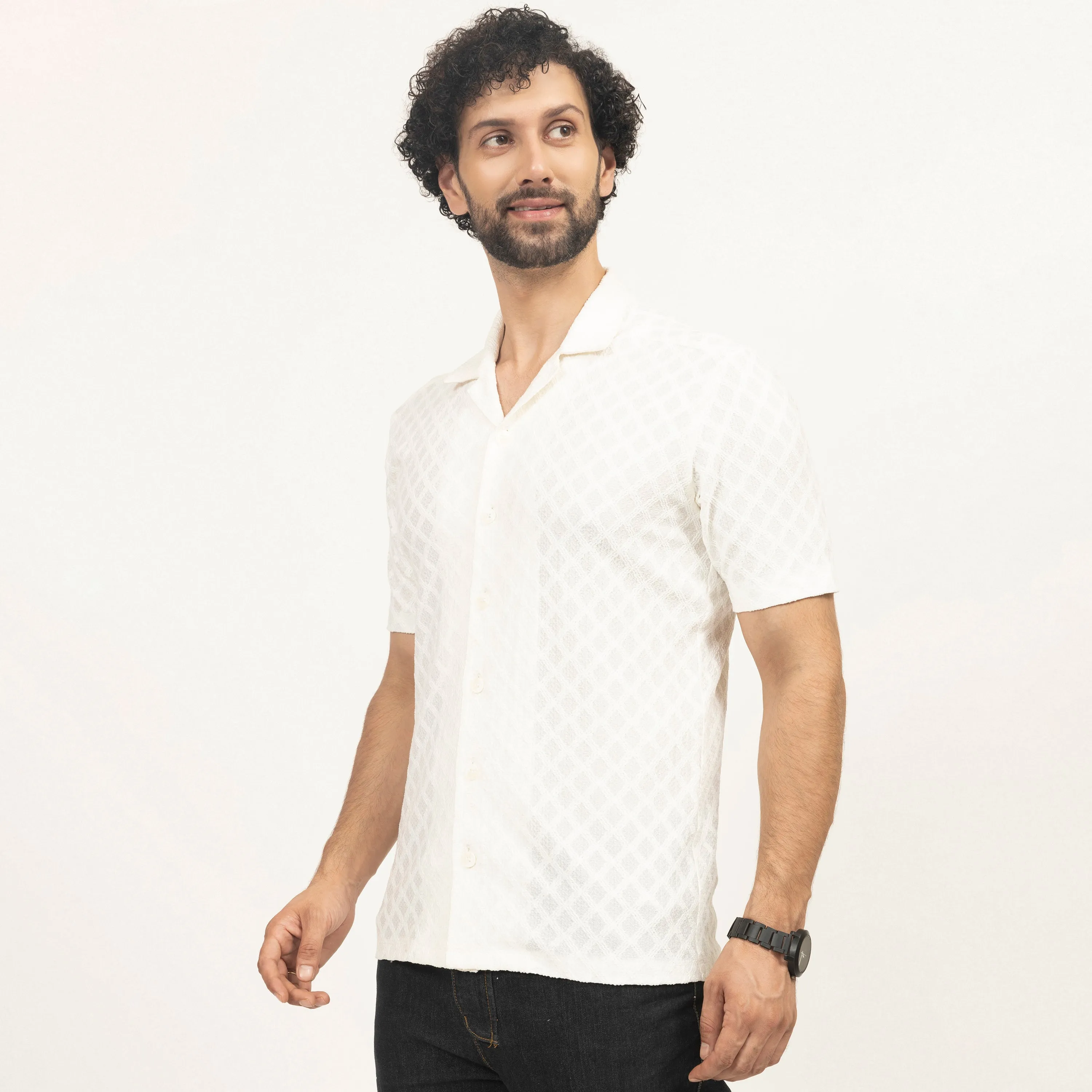 Off-White Diamond Textured Lycra Shirt