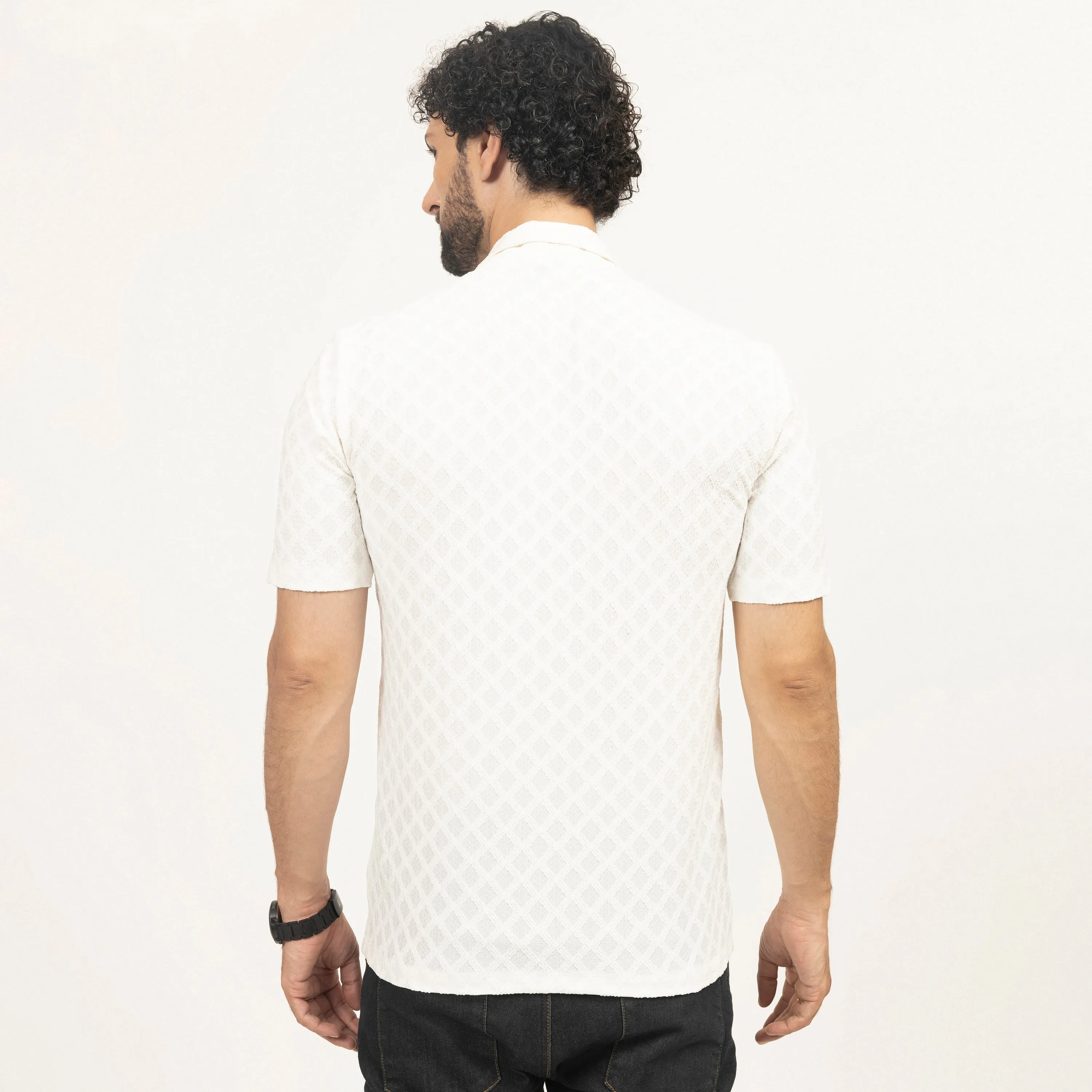 Off-White Diamond Textured Lycra Shirt