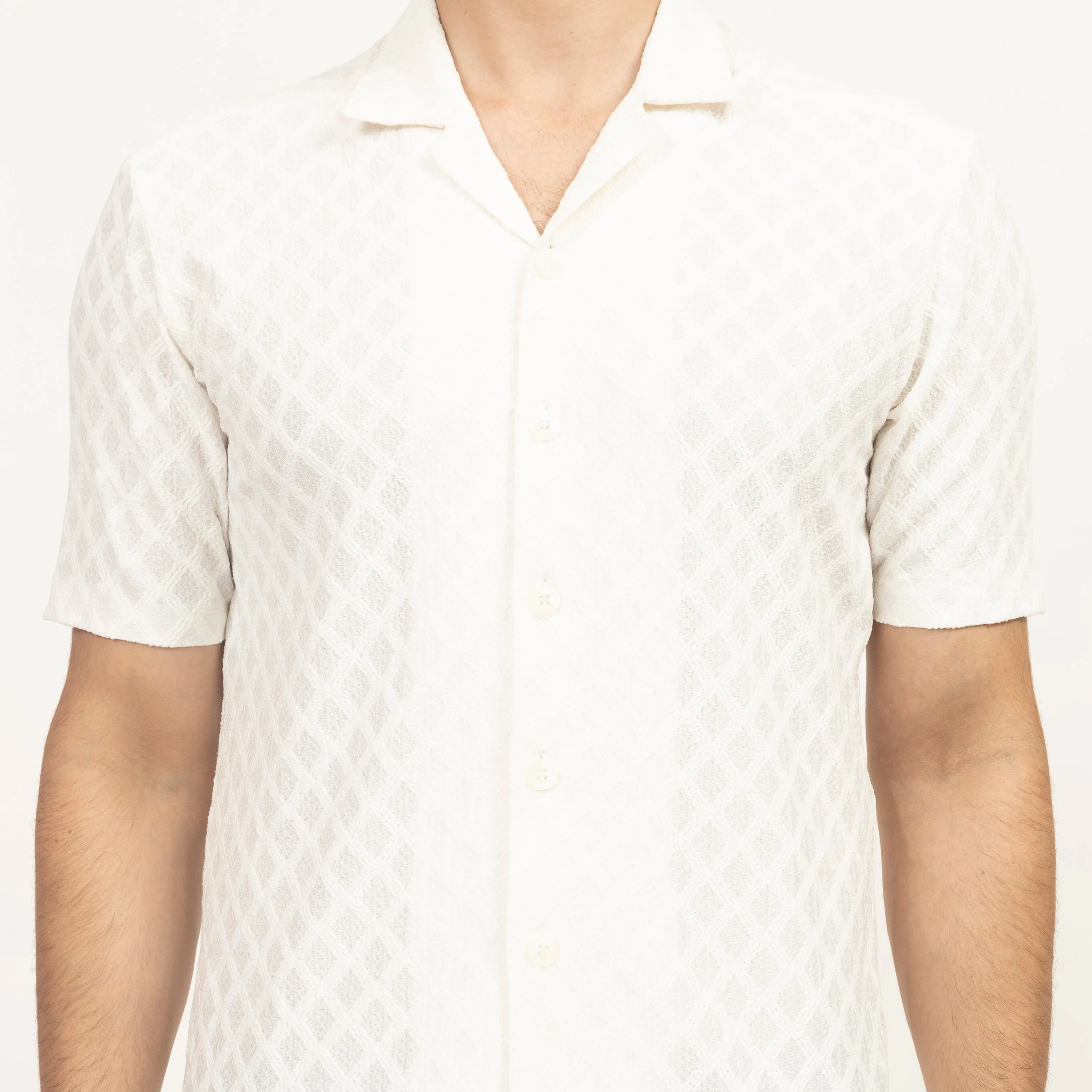 Off-White Diamond Textured Lycra Shirt