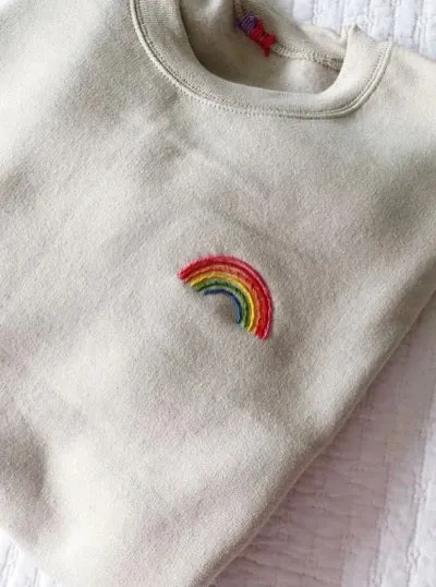 Rainbow Hand Embroidery Drop shoulder T-Shirt (UNISEX)